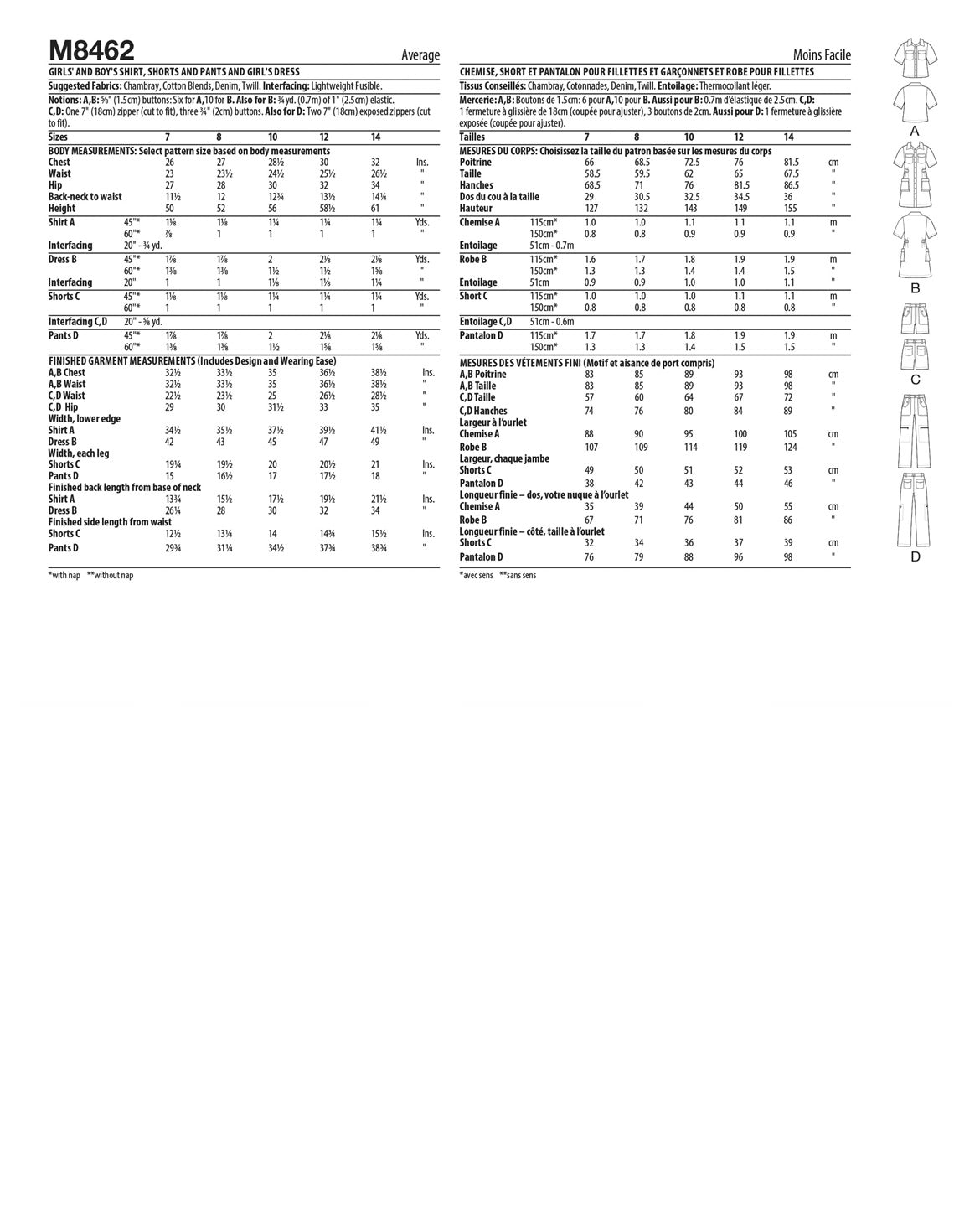 PDF-symønster - McCall´s 8462 - Kjole Bukser Skjorte Shorts - Pige Dreng | Billede 4