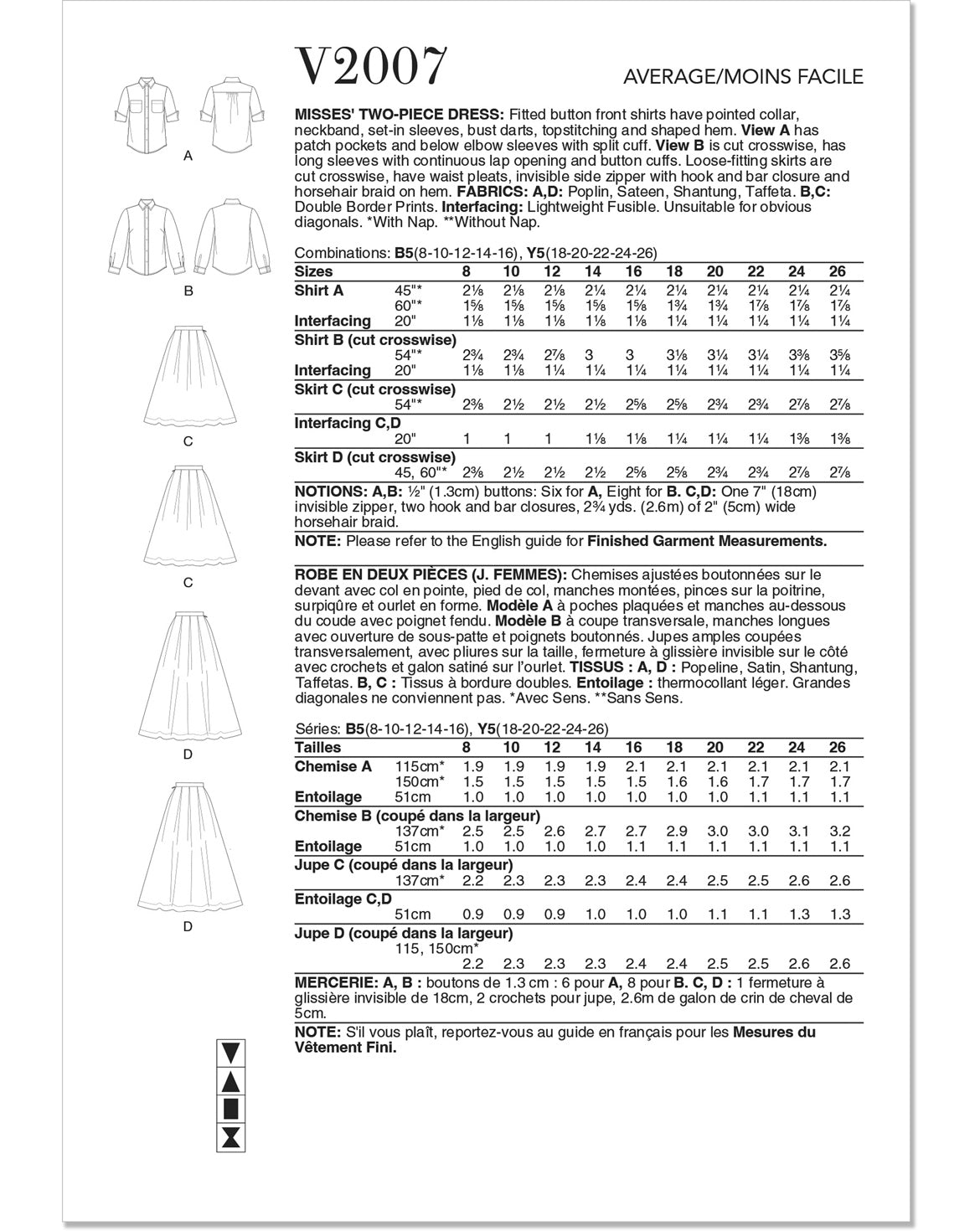 Symønster Vogue Patterns 2007 - Nederdel Skjorte - Dame | Billede 5