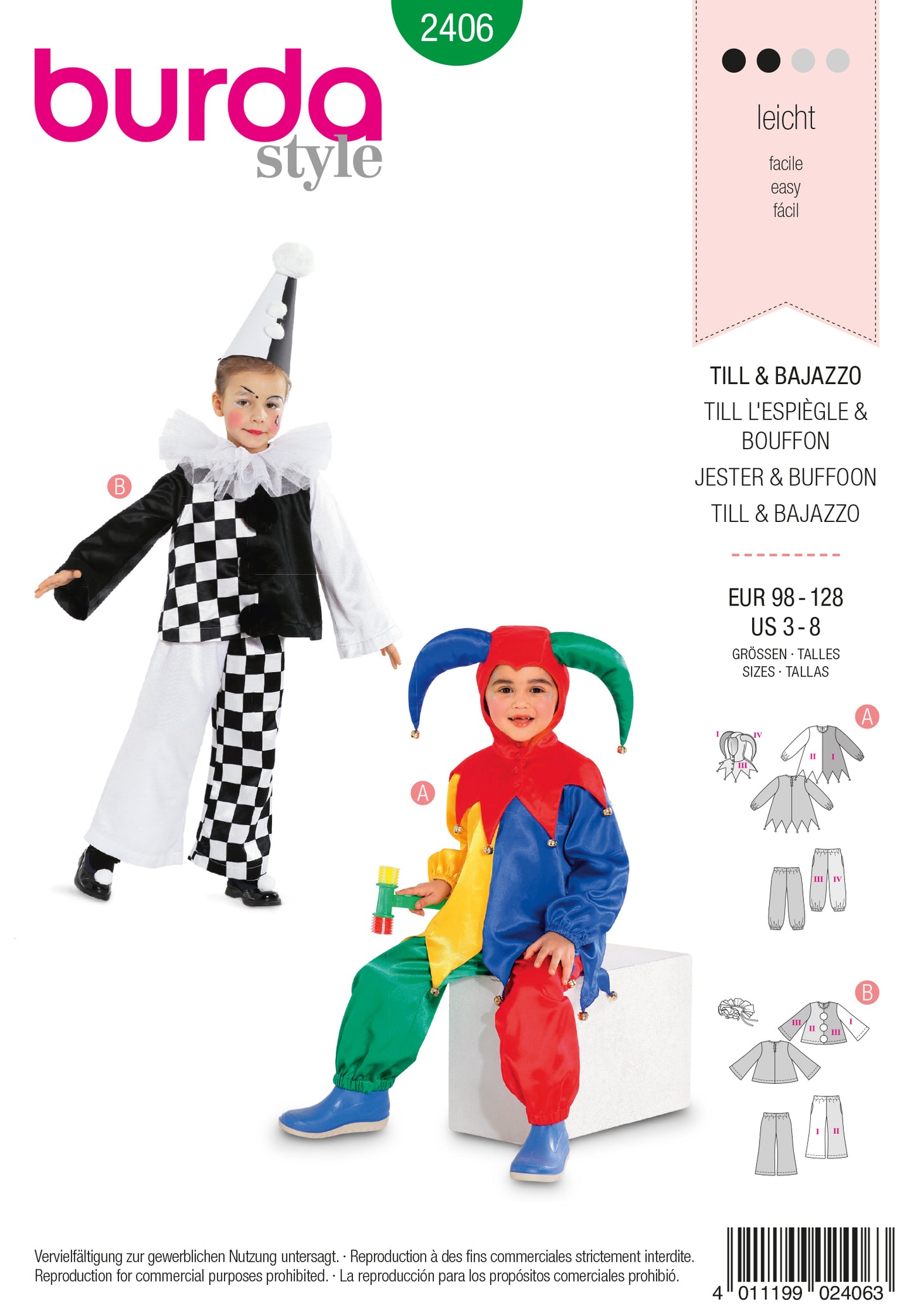 PDF-symønster - Burda 2406 - Kostume - Pige Dreng - Karneval | Billede 2