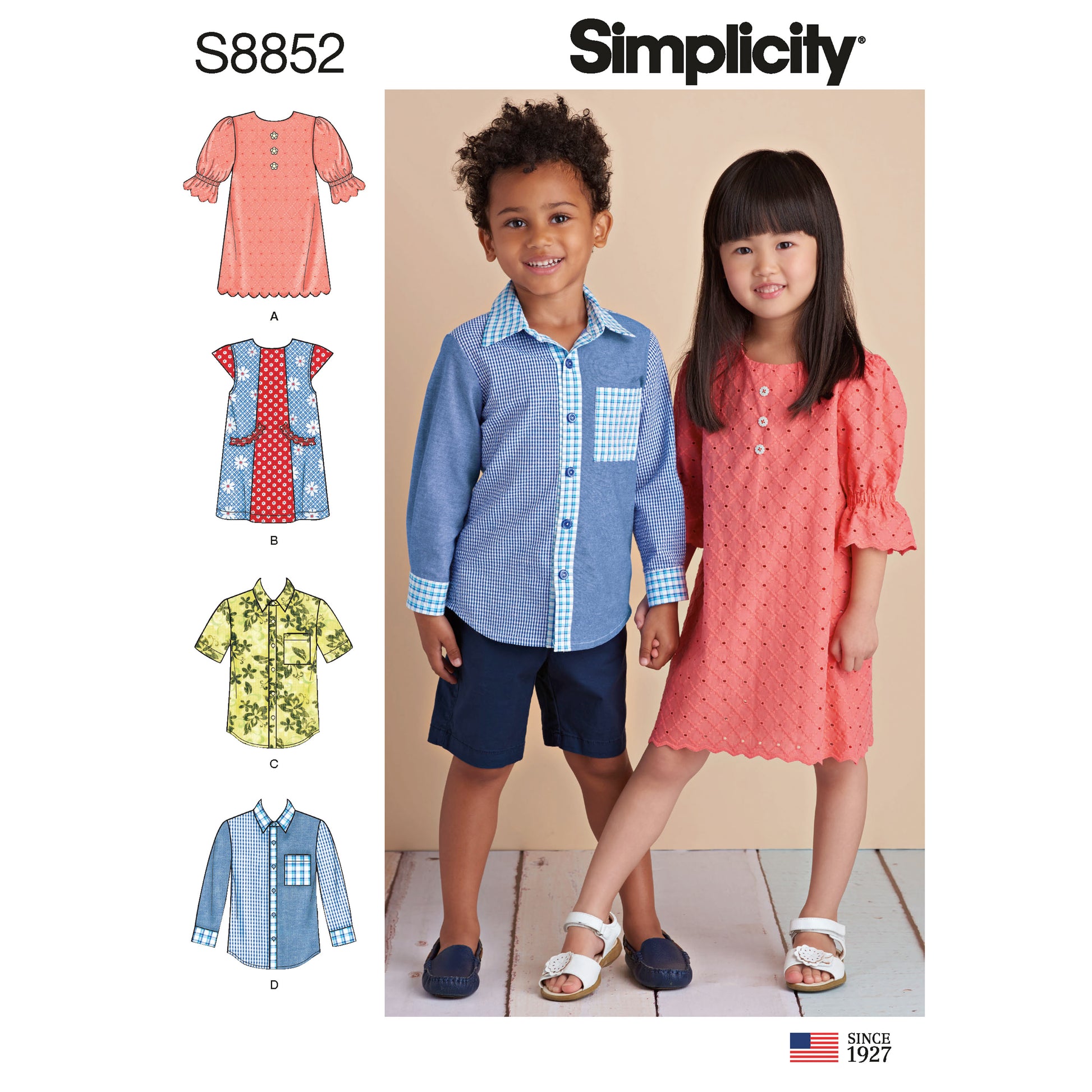 Symønster Simplicity 8852 - Kjole Skjorte - Pige Dreng | Billede 7