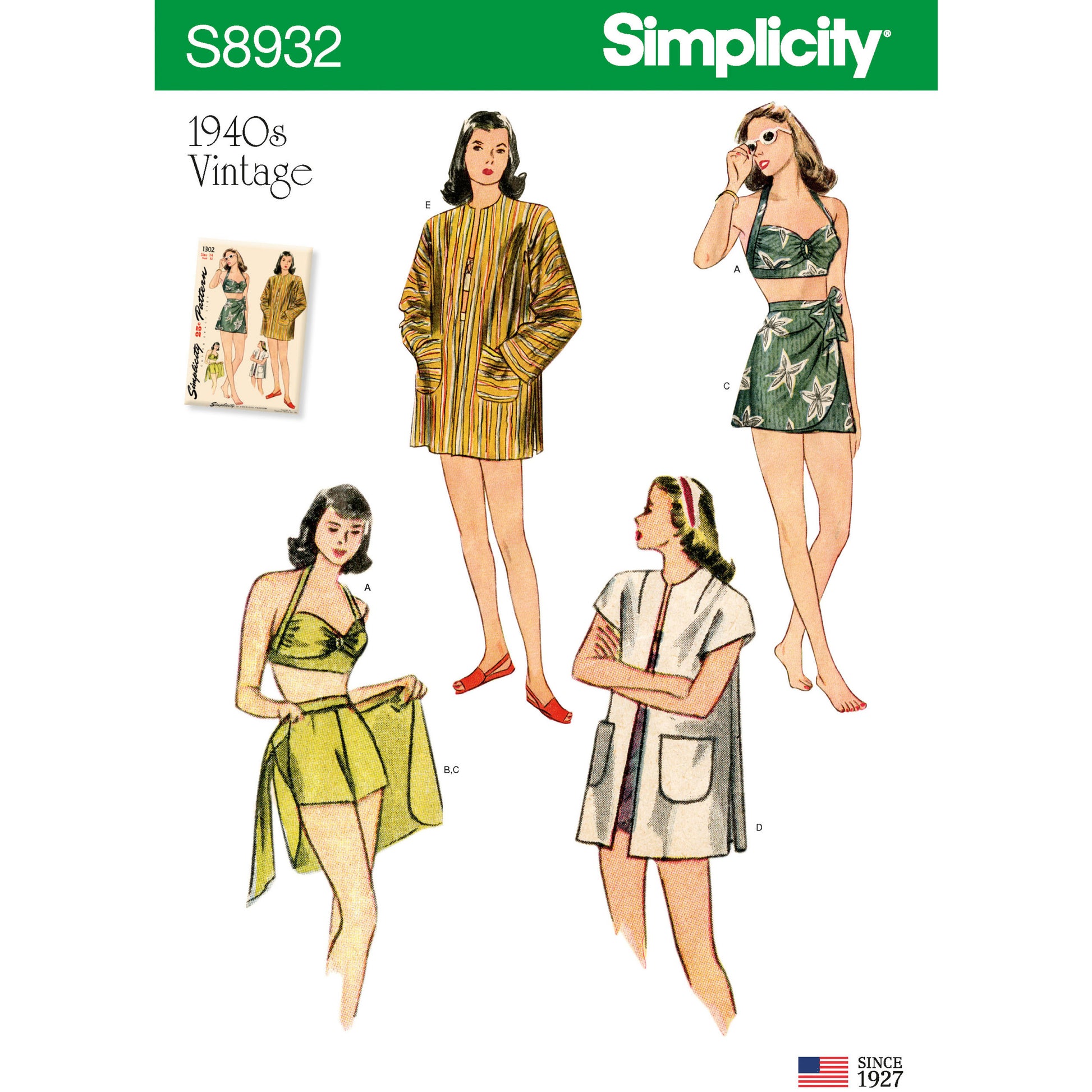 Symønster Simplicity 8932 - Frakke Badetøj Top Nederdel Vintage Shorts - Dame - Svømme | Billede 7