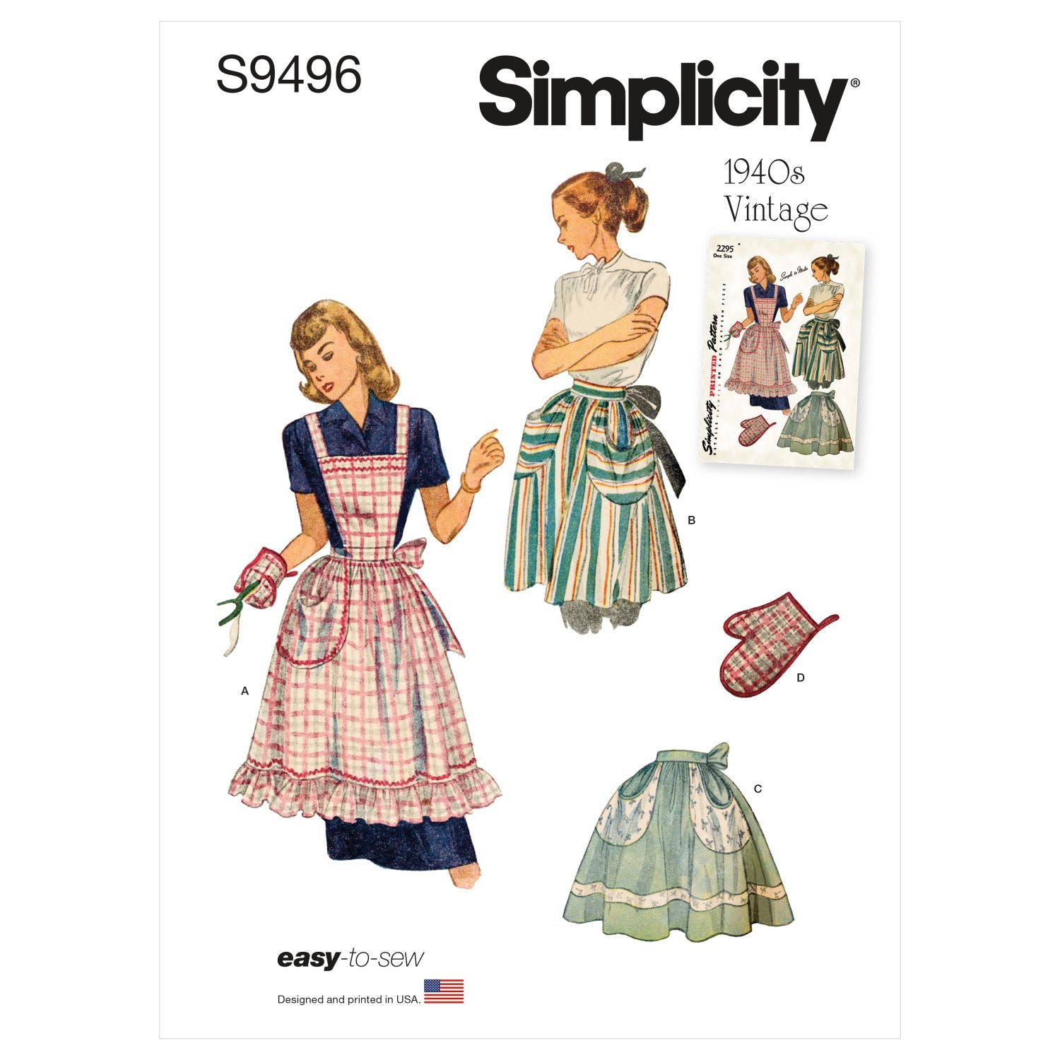 Symønster Simplicity 9496 - Vintage Forklæde - Dame | Billede 8