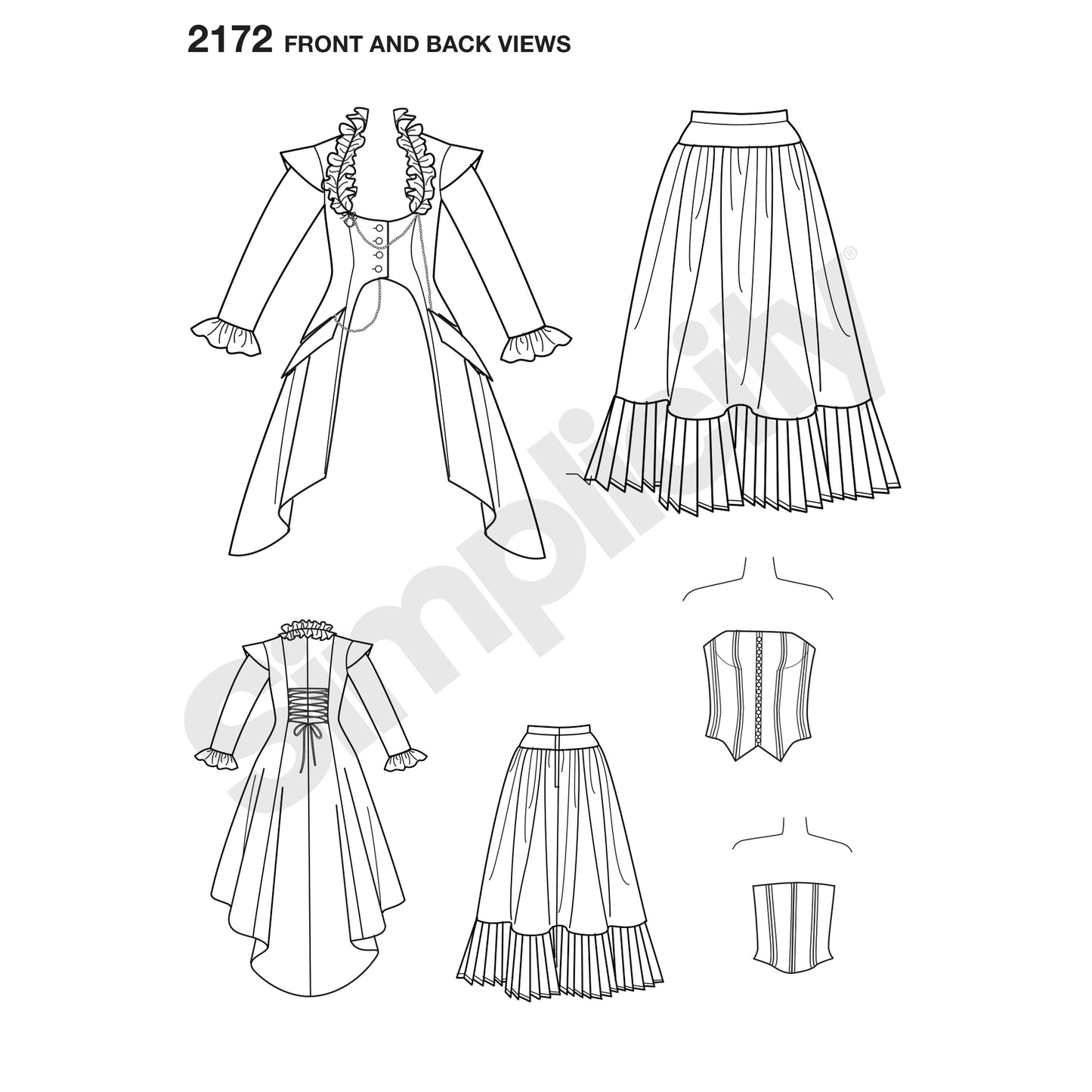 Symønster Simplicity 2172 - Frakke Kostume Nederdel - Dame - Karneval | Billede 3