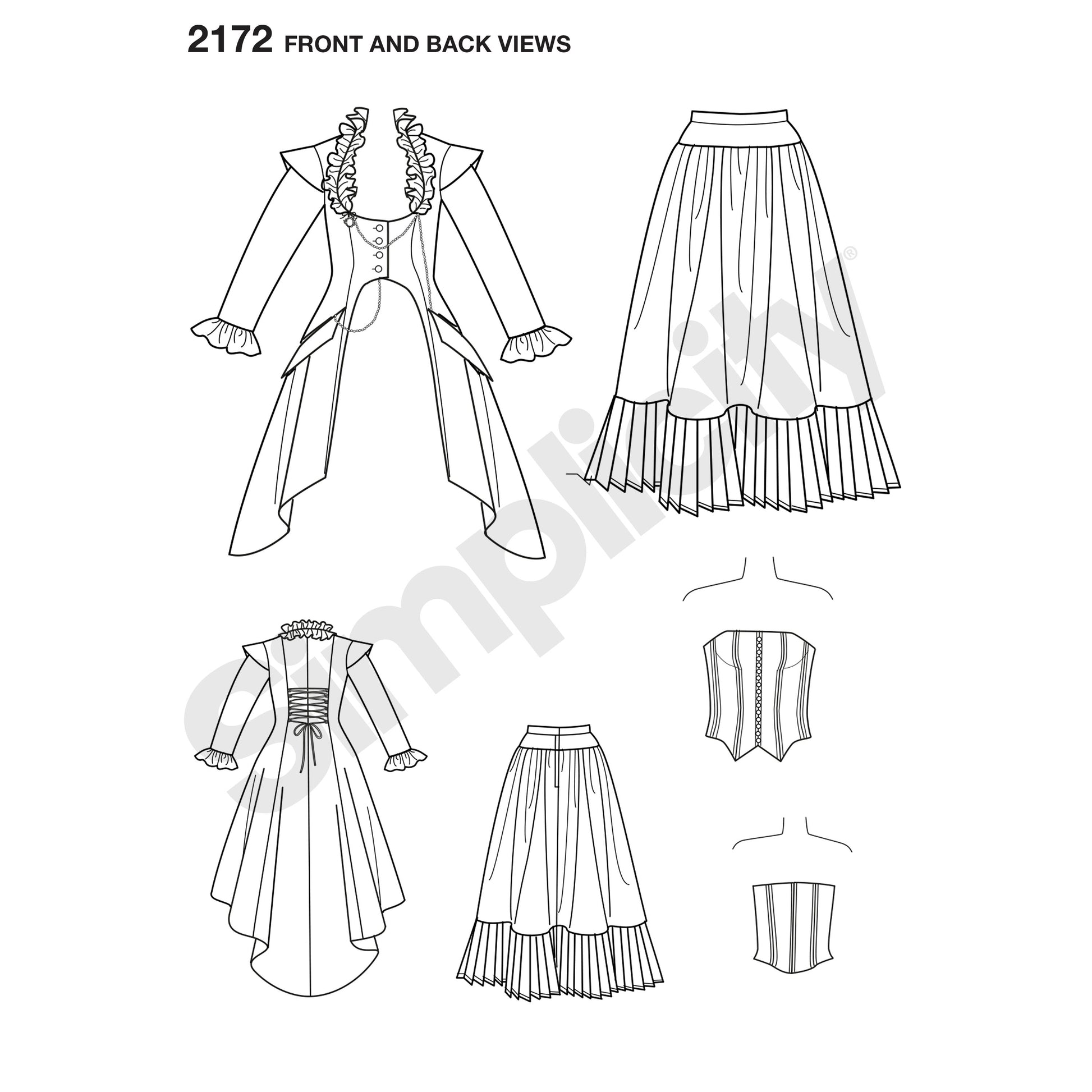 Symønster Simplicity 2172 - Frakke Kostume Nederdel - Dame - Karneval | Billede 3