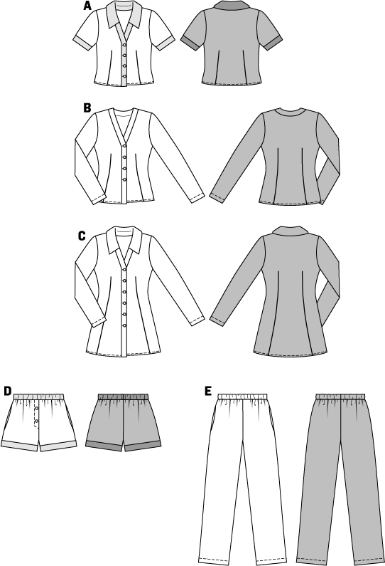 Symønster PDF symønster - Burda 6742 - Pyjamas Skjorte Top Tunika - Dame | Billede 4