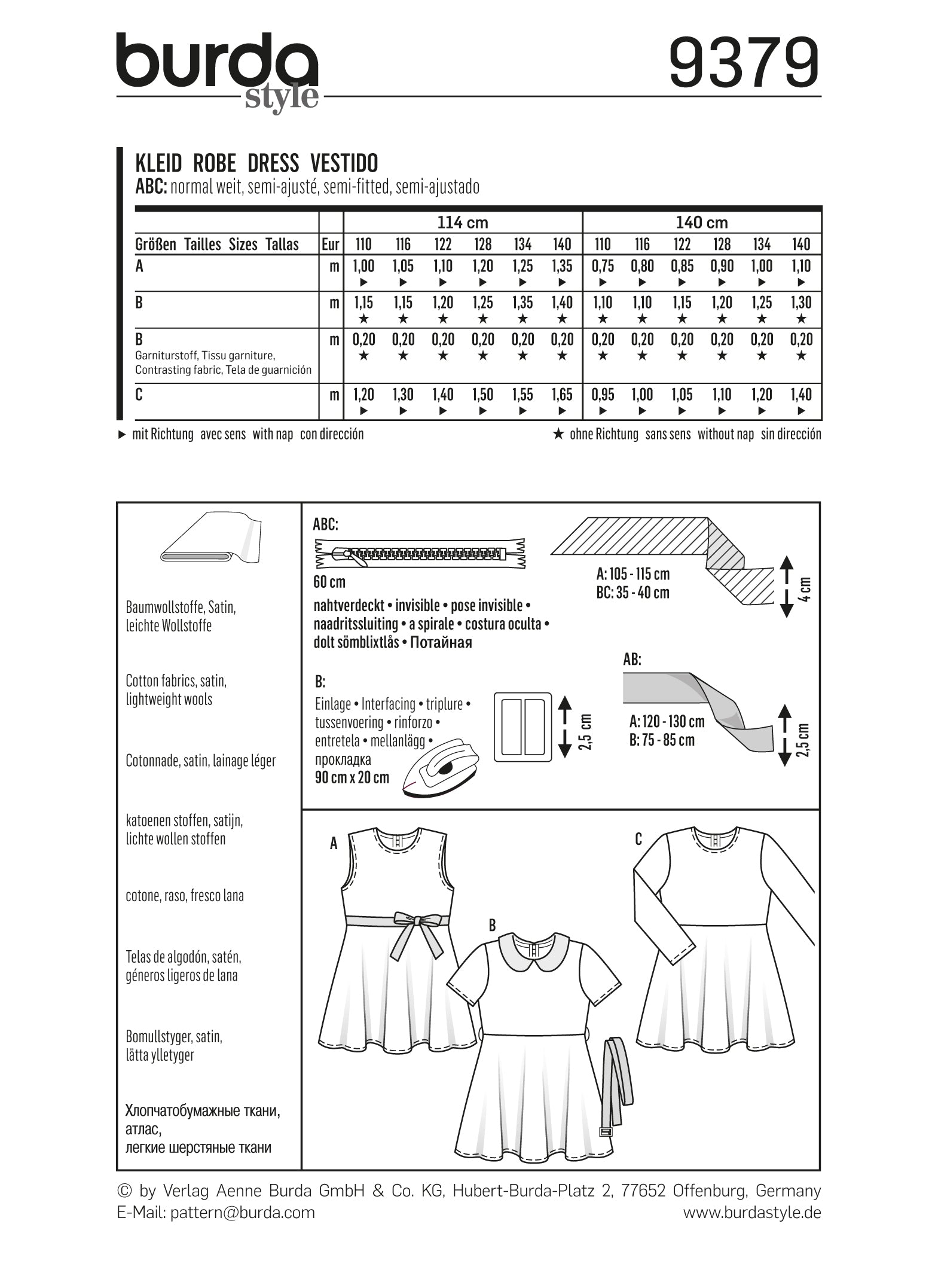 Symønster PDF symønster - Burda 9379 - Kjole Nederdel - Pige | Billede 4