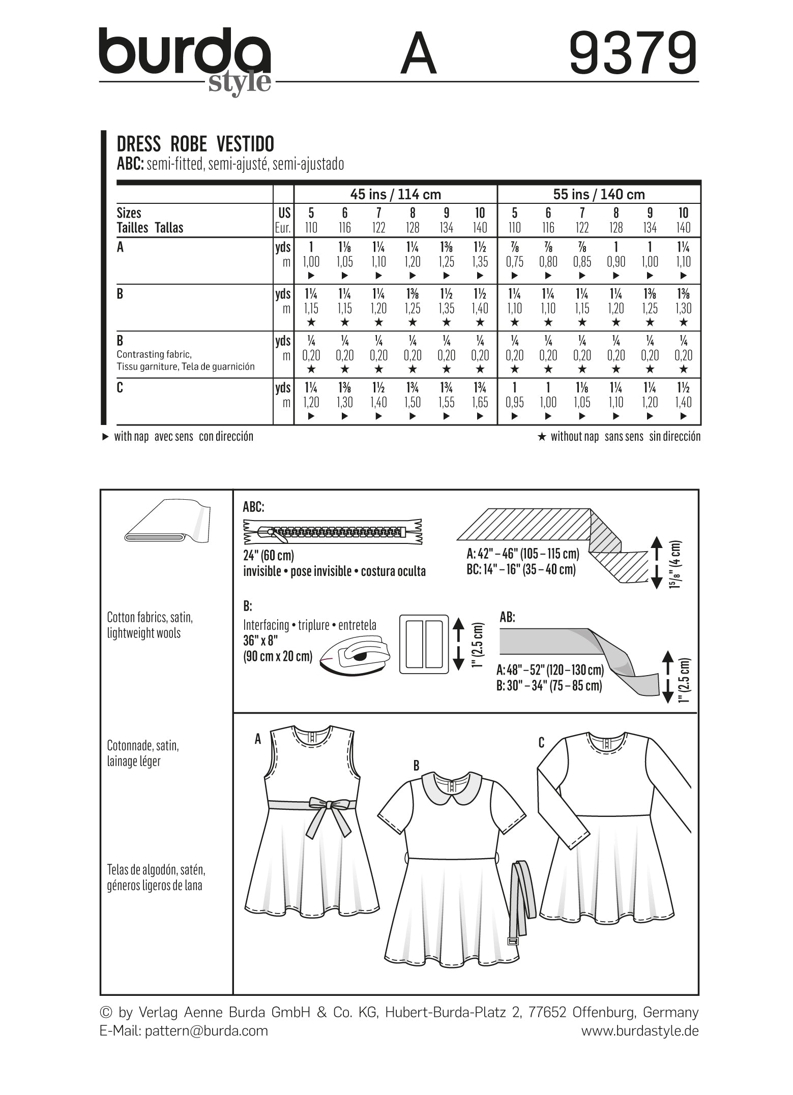 Symønster PDF symønster - Burda 9379 - Kjole Nederdel - Pige | Billede 5