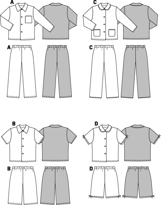 Symønster Burda 9747 - Bukser Pyjamas Shorts Skjorte - Pige Dreng | Billede 2