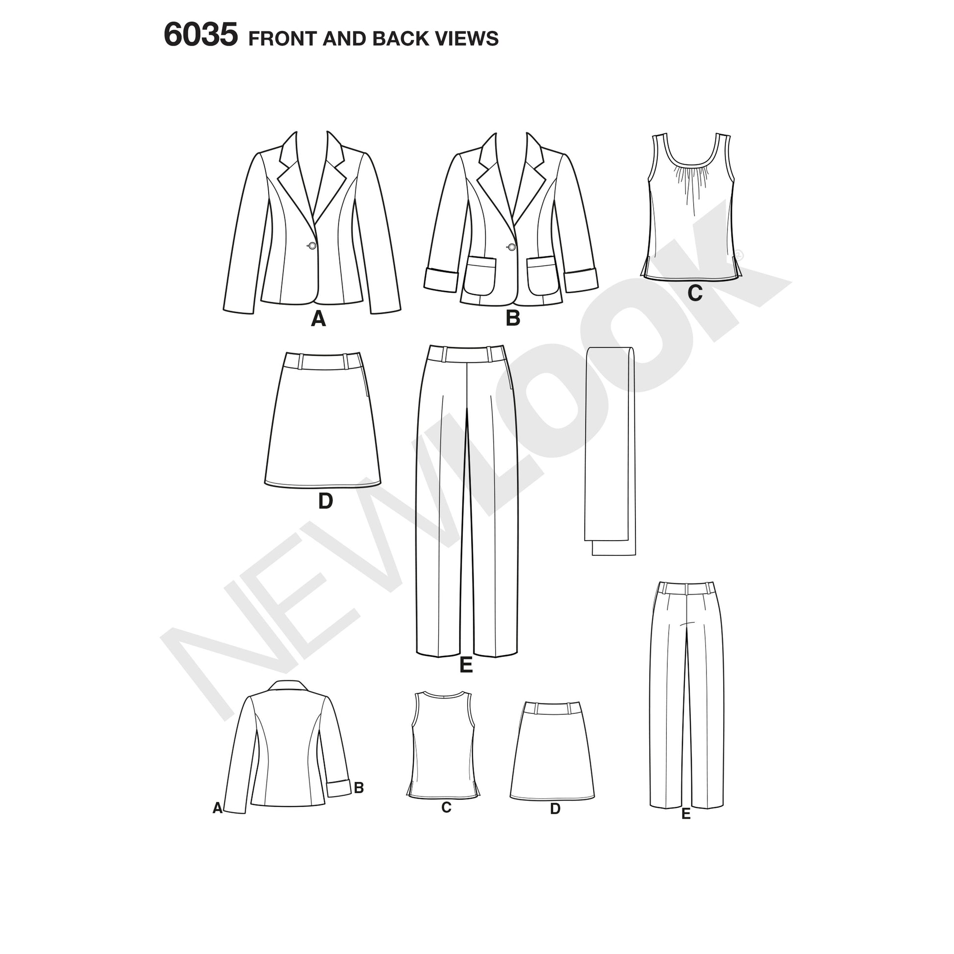Symønster New Look 6035 - Jakke Top Bukser Nederdel - Dame | Billede 6