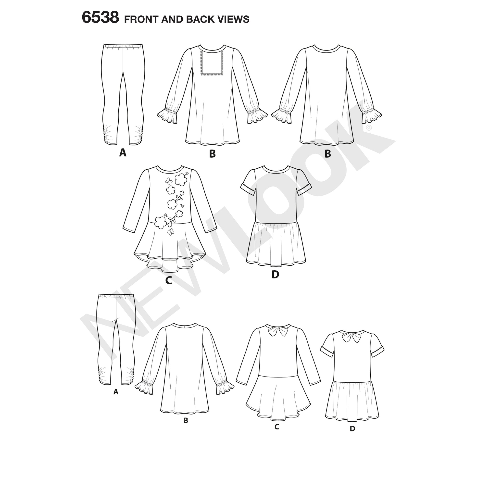Symønster New Look 6538 - Kjole Top Bukser - Pige | Billede 8