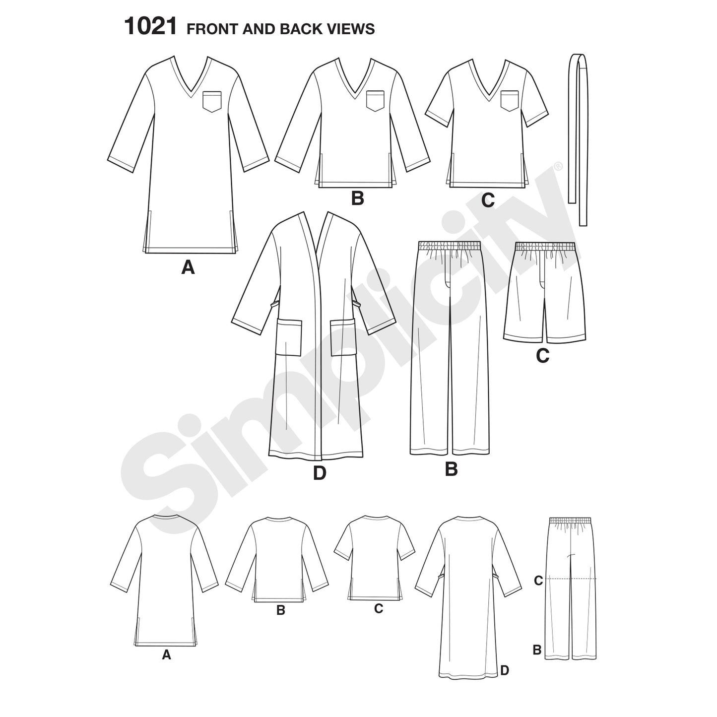 Symønster Simplicity 1021 - Top Skjorte Pyjamas | Billede 7