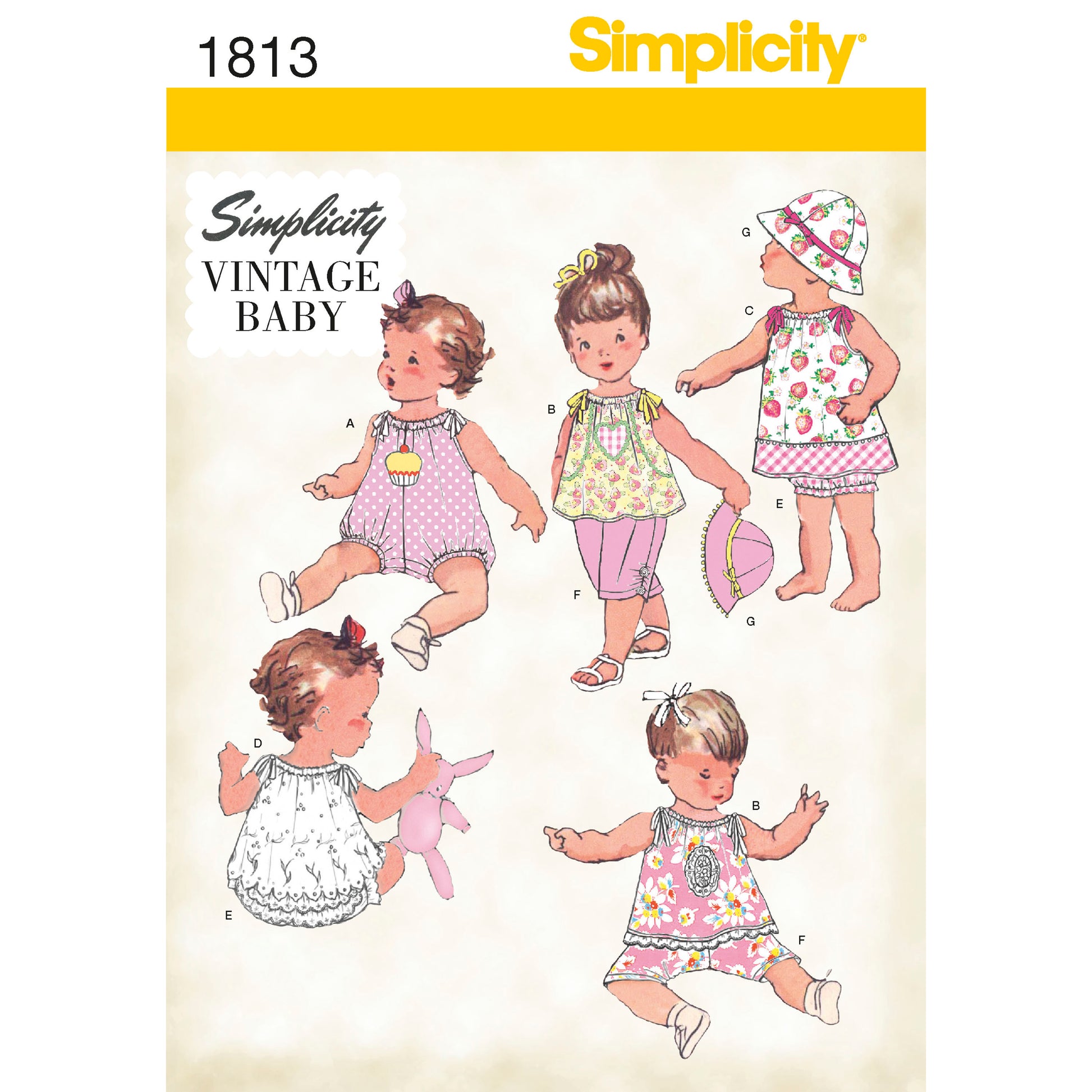 Symønster Simplicity 1813 - Kjole Top Bukser - Baby - Hat | Billede 7