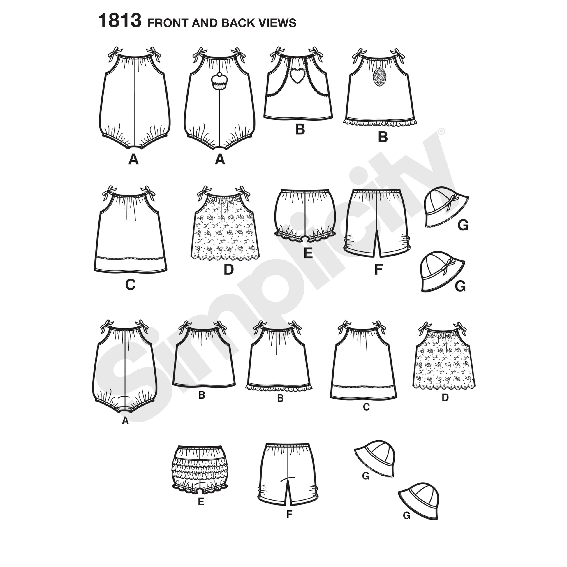 Symønster Simplicity 1813 - Kjole Top Bukser - Baby - Hat | Billede 8