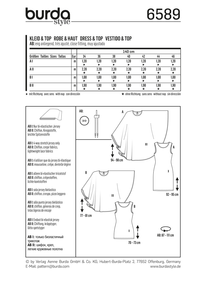 Symønster PDF symønster - Burda 6589 - Kjole Top Skjorte - Dame | Billede 4