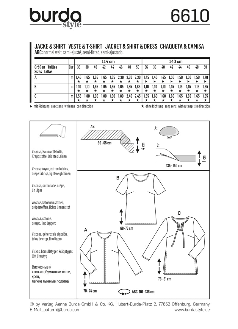 Symønster Burda 6610 - Jakke Skjorte Top Tunika - Dame Dreng | Billede 7