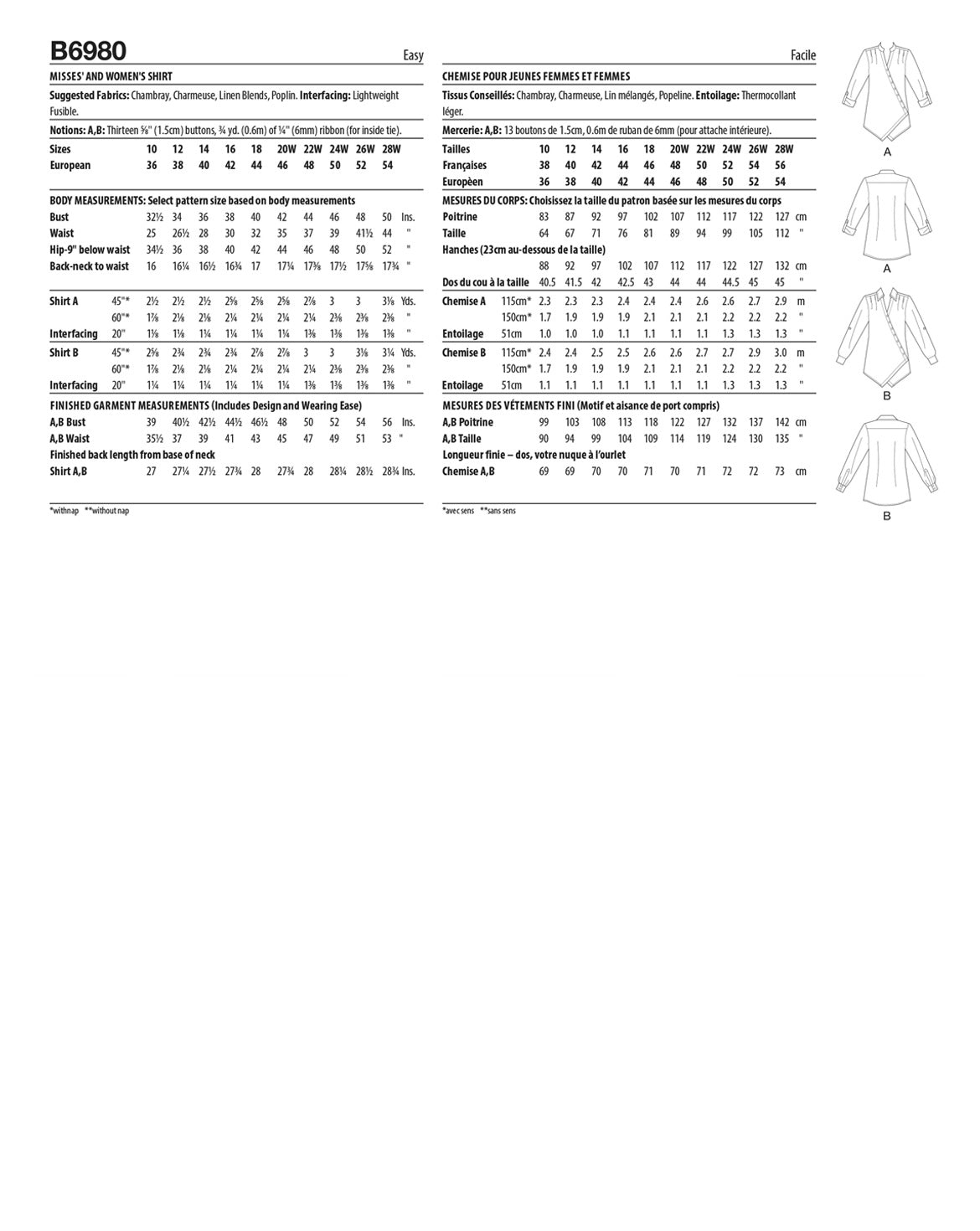 PDF-symønster - Butterick B6980 - Bluse Skjorte - Dame | Billede 3