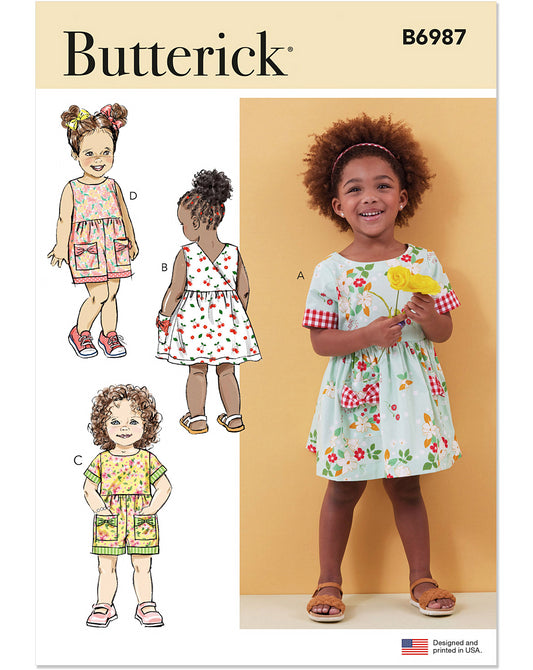 Symønster PDF-symønster - Butterick B6987 - Kjole Buksedragt - Pige Baby | Billede 1