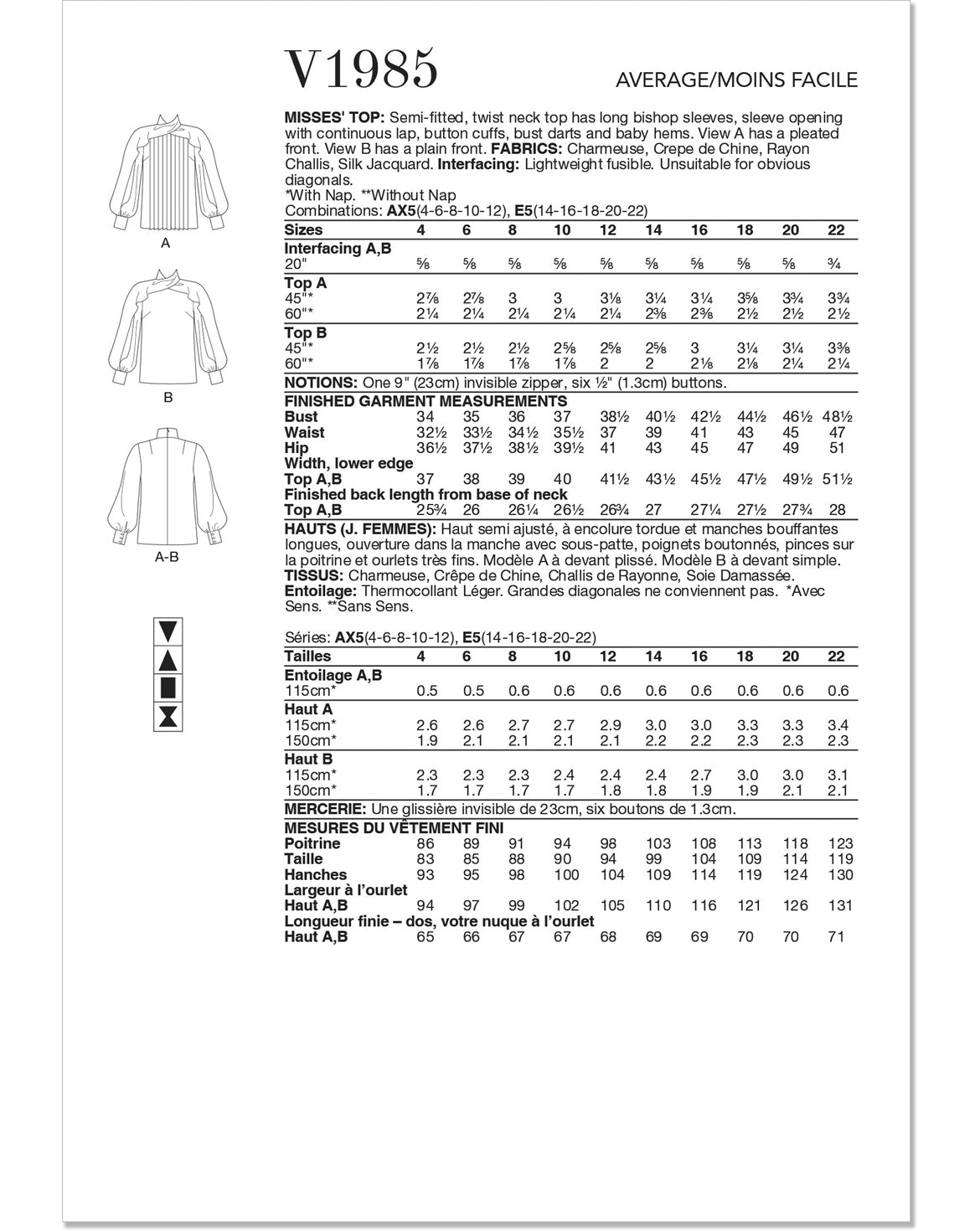 Symønster Vogue Patterns 1985 - Bluse Skjorte - Dame | Billede 3
