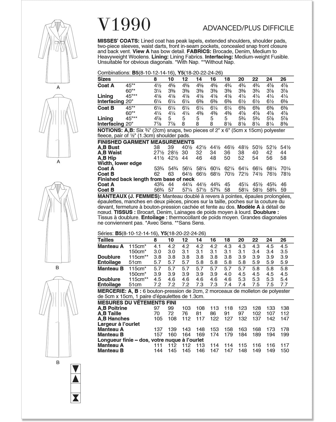 Symønster Vogue Patterns 1990 - Frakke - Dame | Billede 3