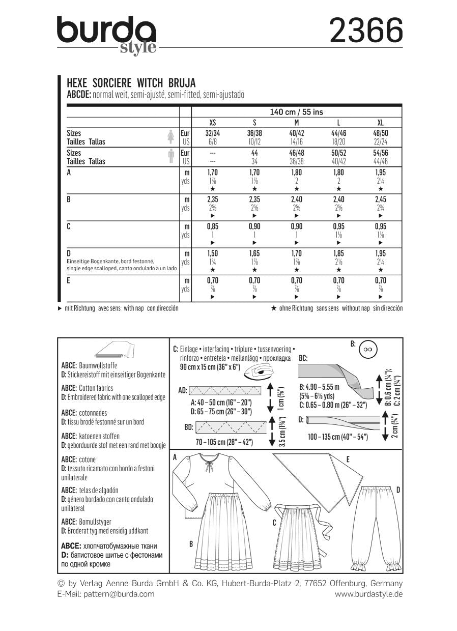 PDF-symønster - Burda 2366 - Kostume - Dame Herre - Karneval Påske | Billede 3