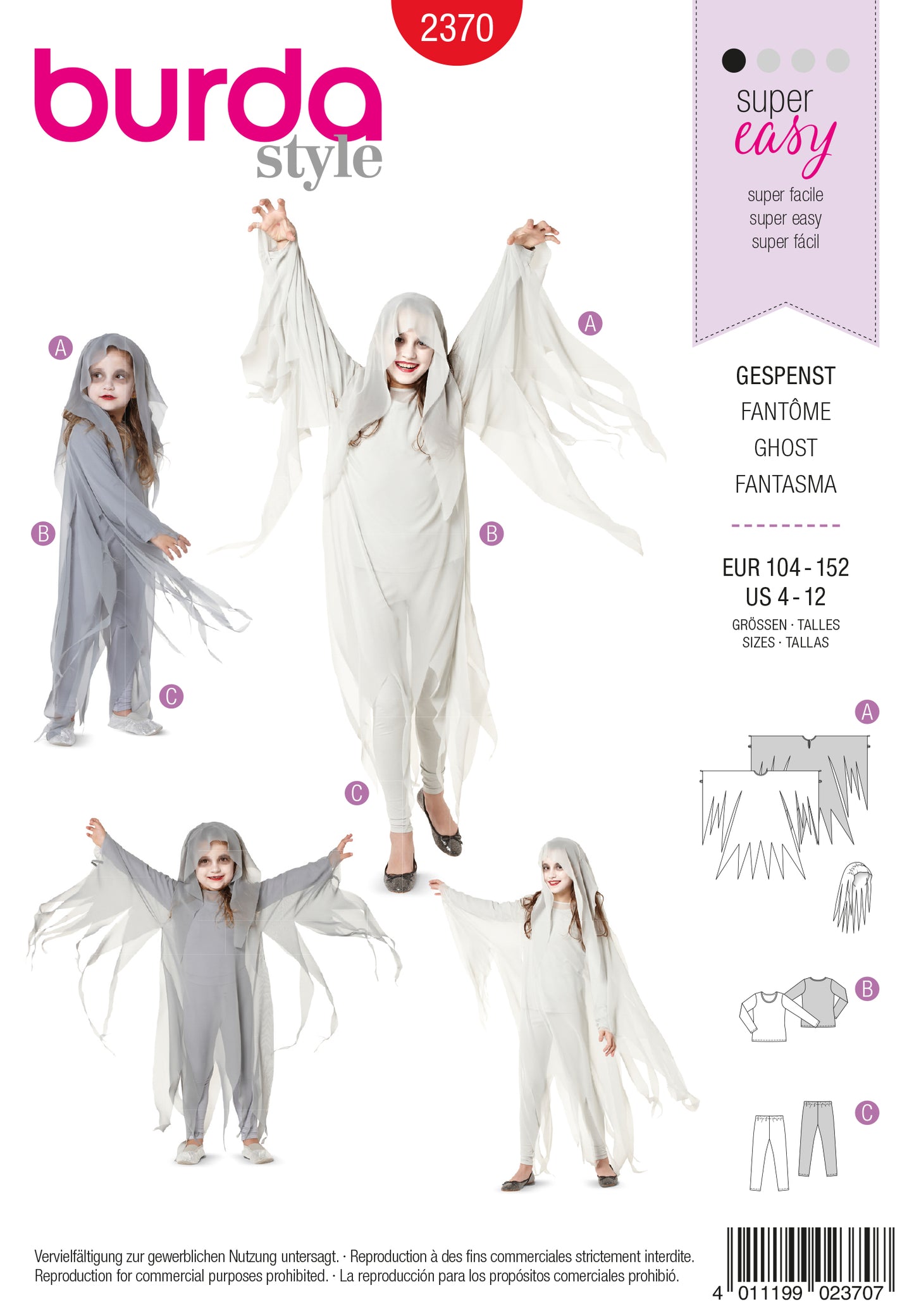 PDF-symønster - Burda 2370 - Kostume - Pige Baby - Karneval