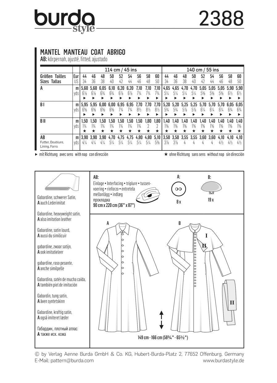 Symønster Burda 2388 - Frakke Kostume - Herre - Karneval | Billede 4
