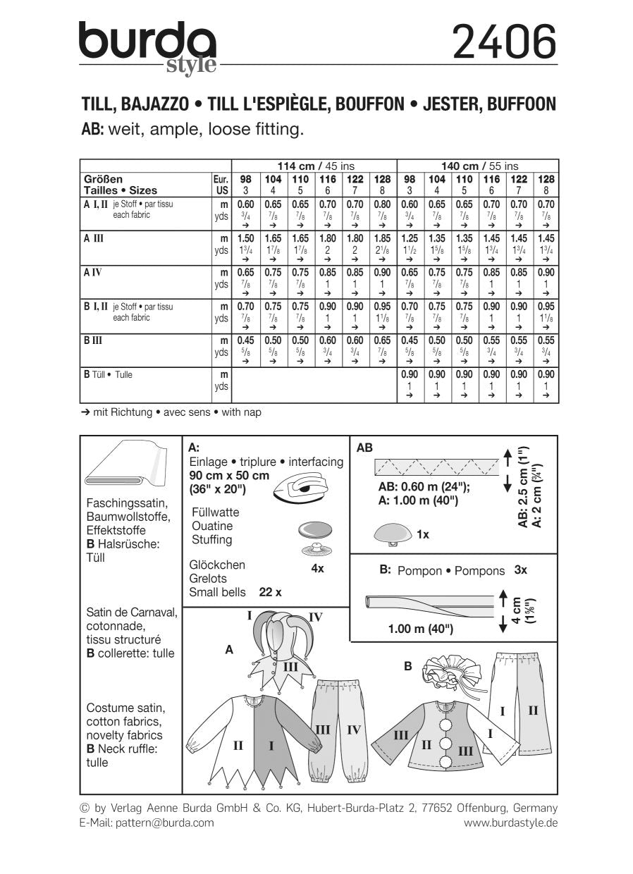 PDF-symønster - Burda 2406 - Kostume - Pige Dreng - Karneval | Billede 4