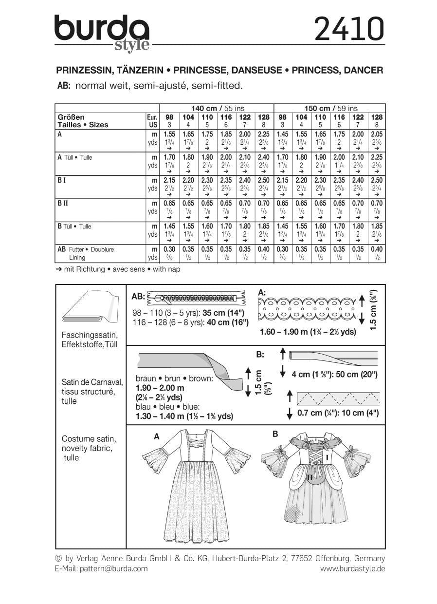 PDF-symønster - Burda 2410 - Kostume - Pige - Karneval | Billede 4