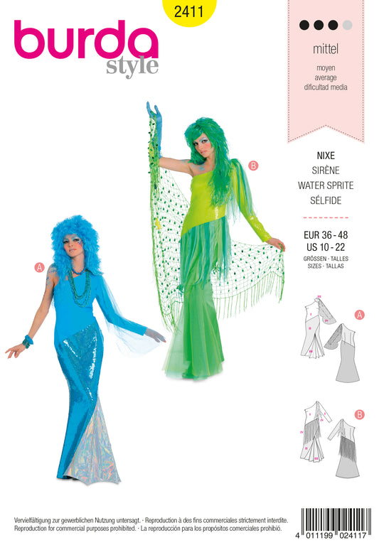 PDF-symønster - Burda 2411- Kostume - Pige - Karneval