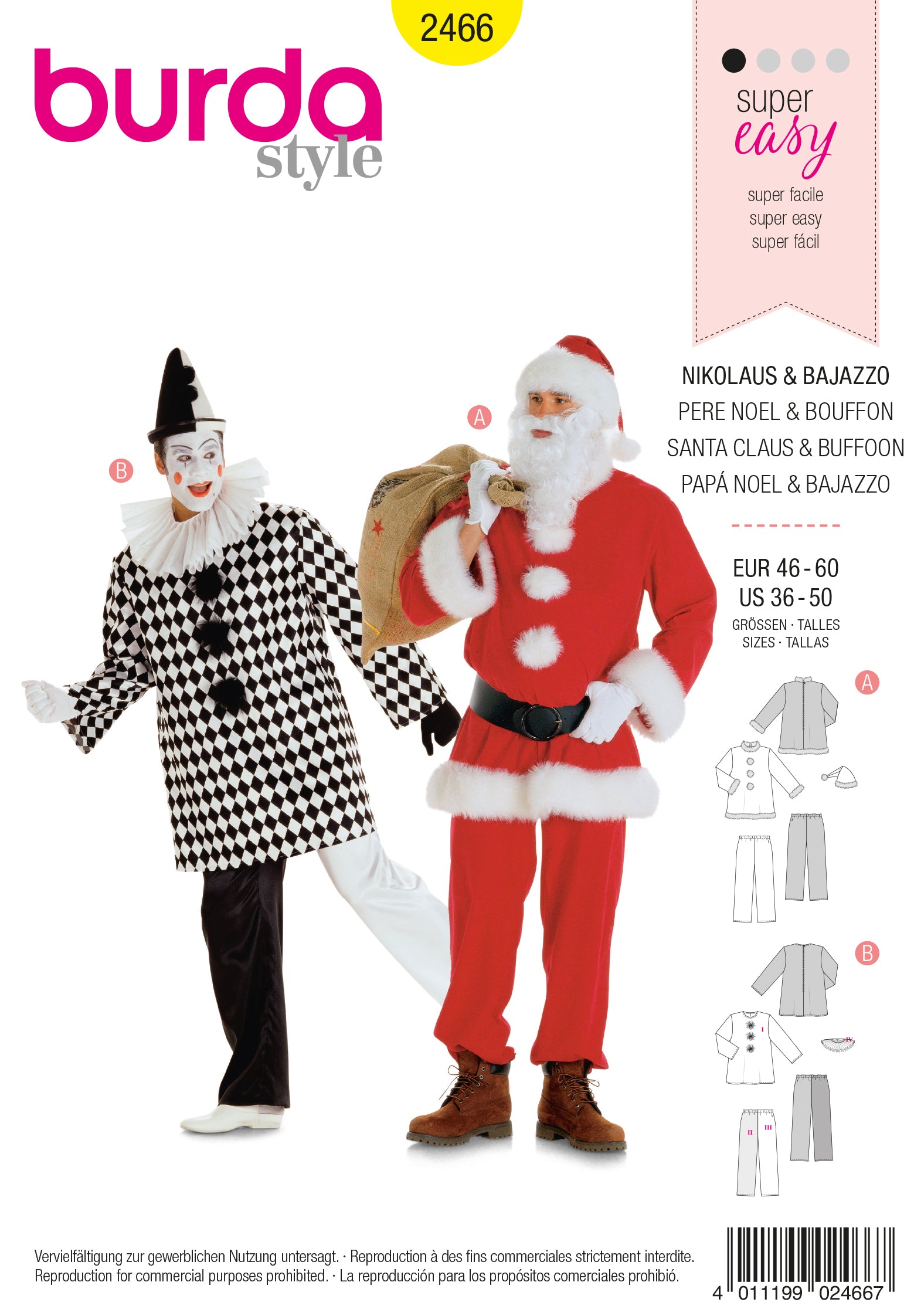 PDF-symønster - Burda 2466 - Kostume - Herre - Karneval Jul | Billede 3