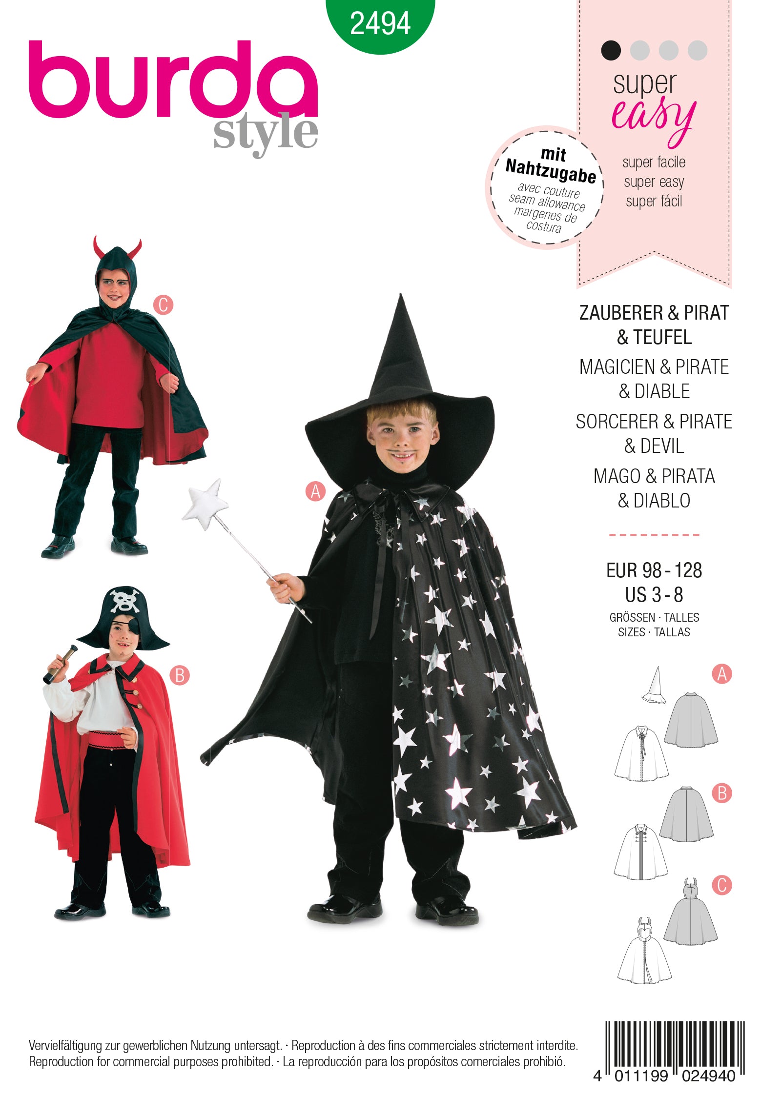 PDF-symønster - Burda 2494 - Kostume - Dreng - Karneval | Billede 5