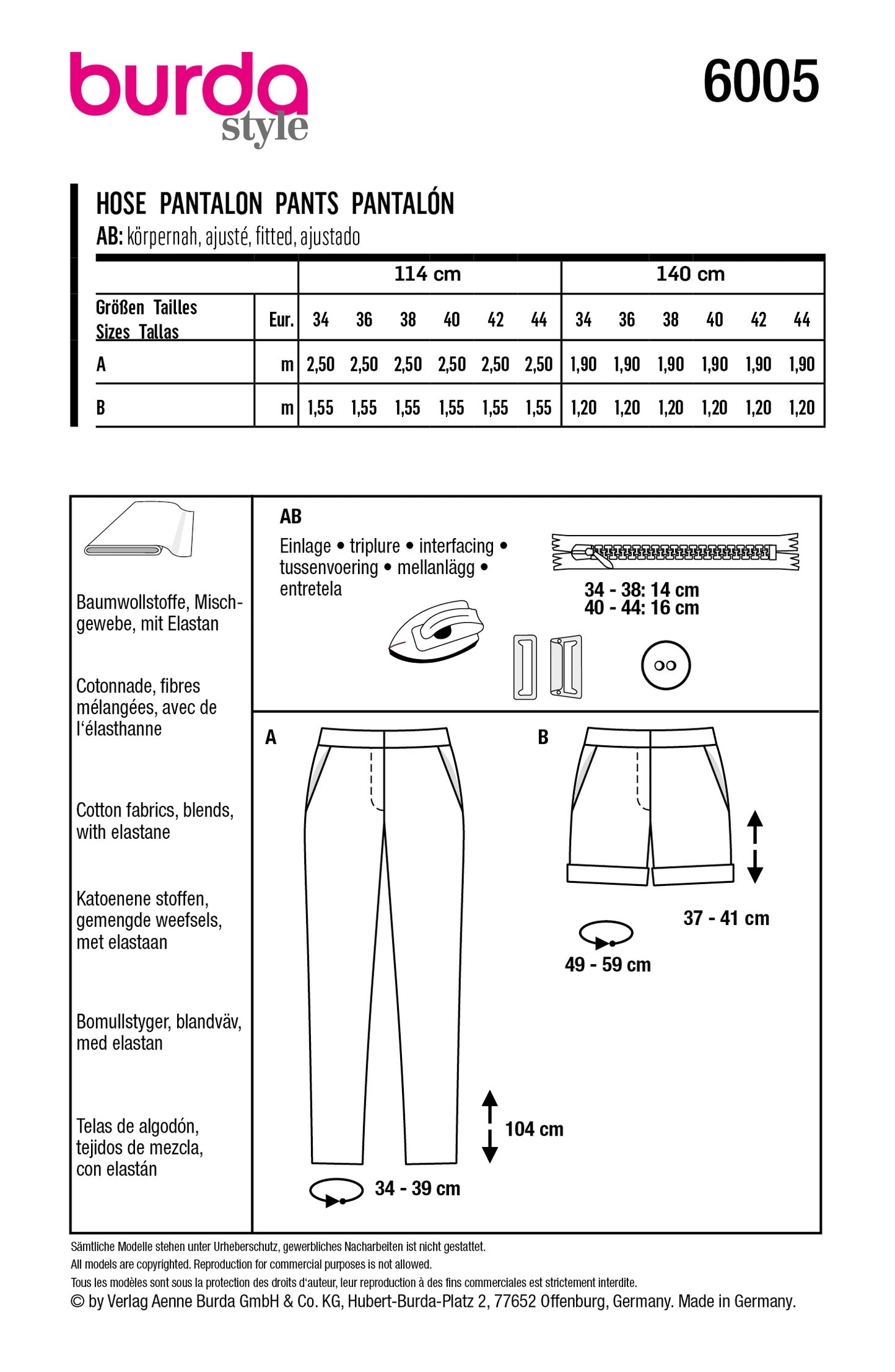 Symønster Burda 6005 - Bukser Shorts - Dame | Billede 9
