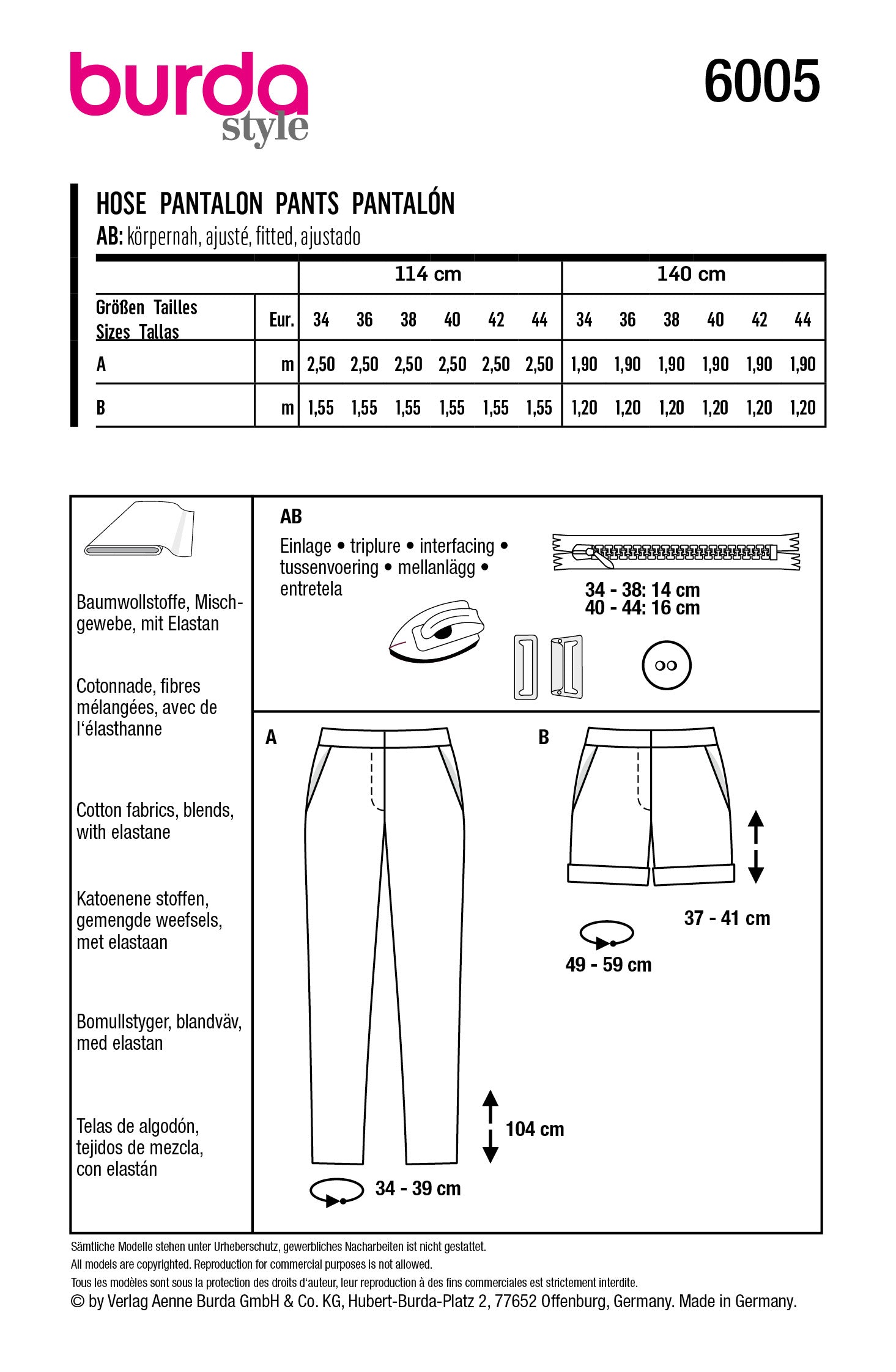 Symønster Burda 6005 - Bukser Shorts - Dame | Billede 9