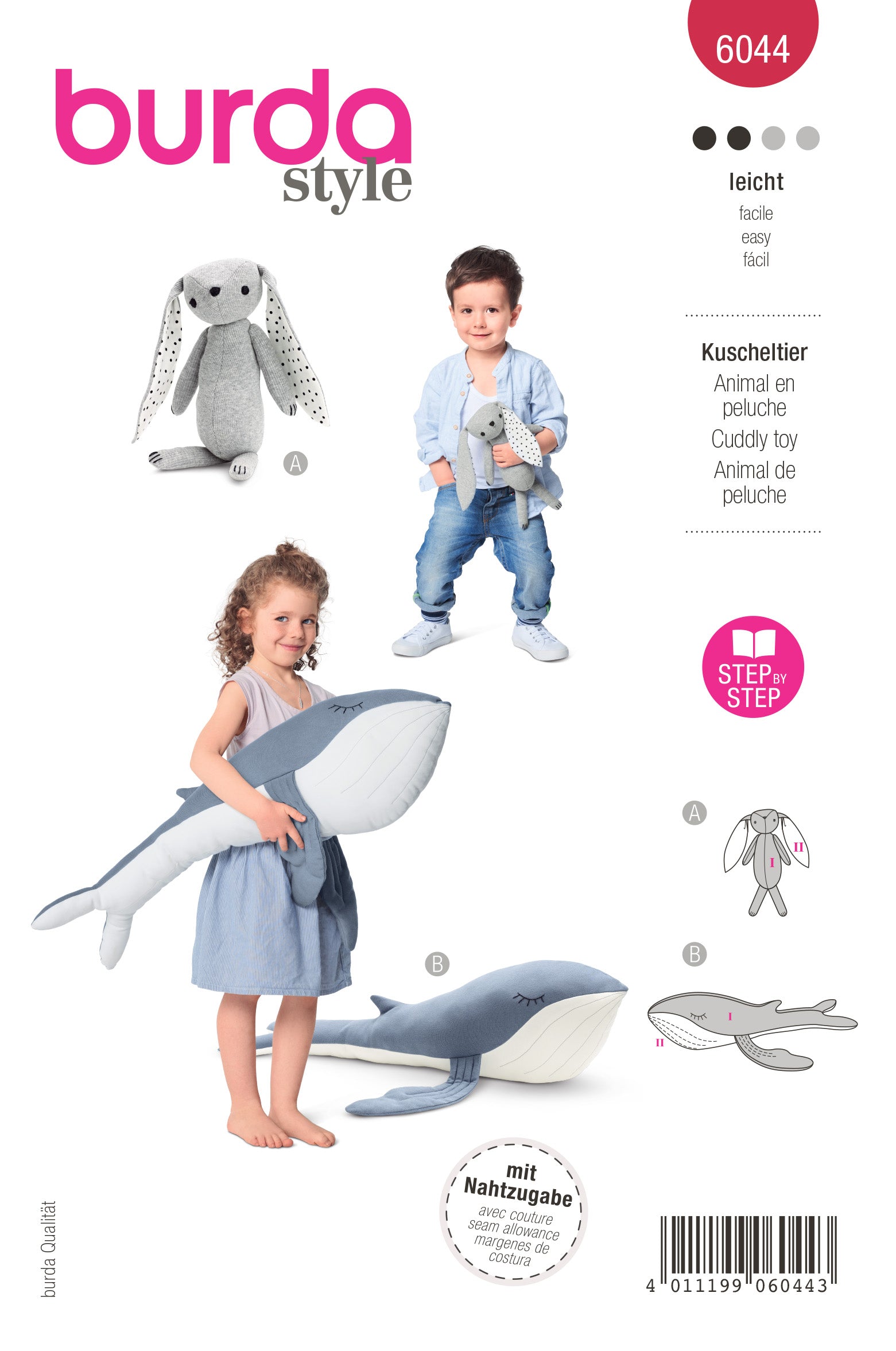 Symønster Burda 6044 - Burda 6044 Stuffed Animals - Bunny and Whale | Billede 5