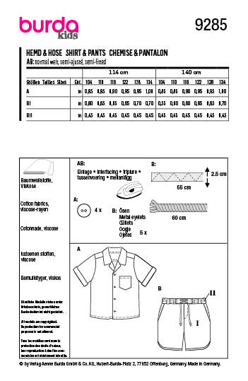 Symønster Burda 9285 - Skjorte Shorts - Dreng | Billede 9