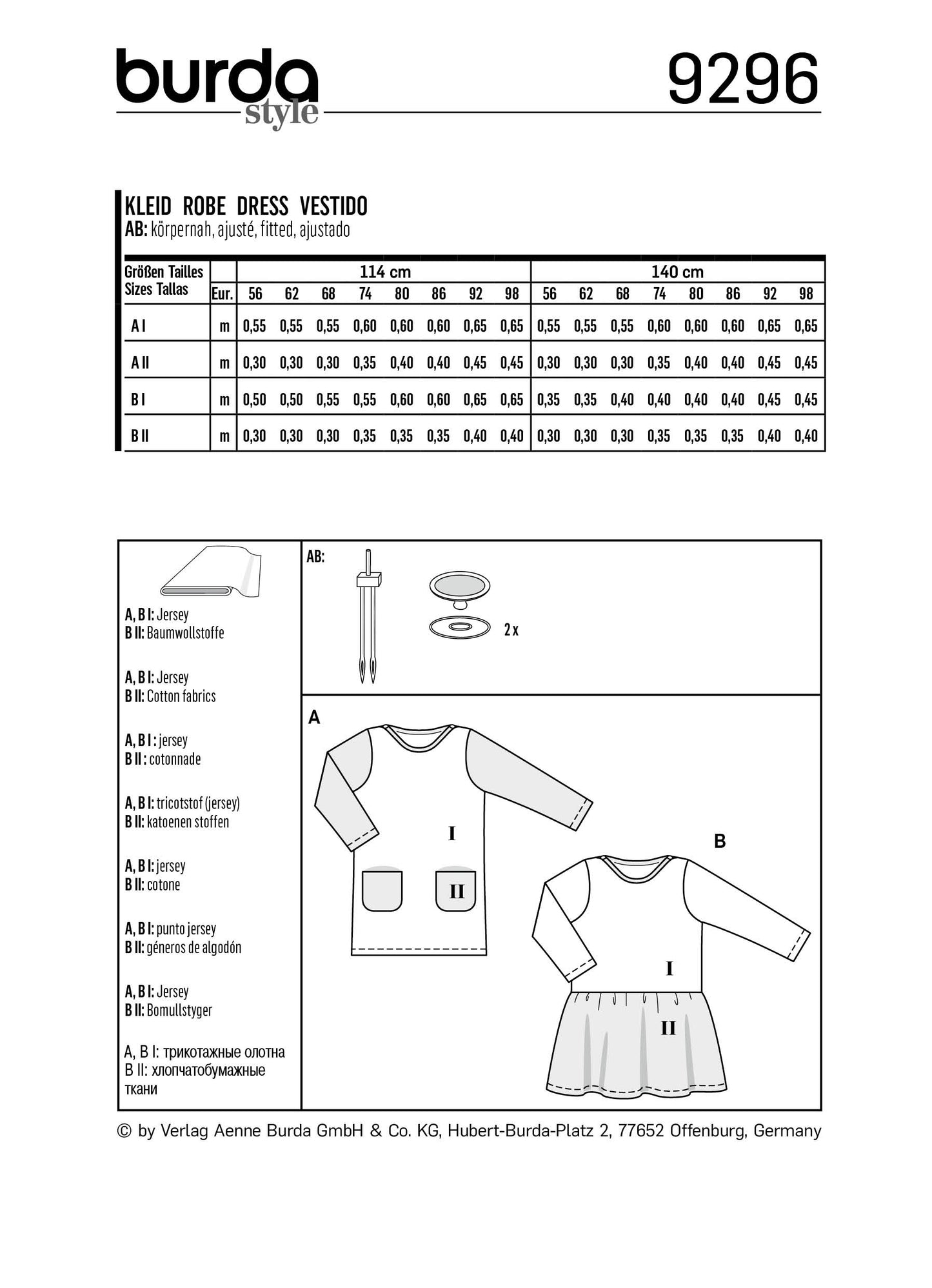 Symønster Burda 9296 - Kjole Nederdel Skjorte - Pige | Billede 8