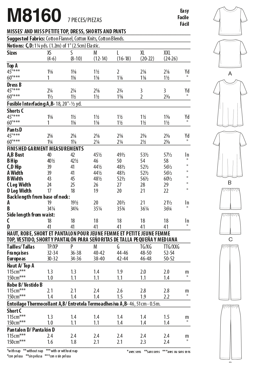 Symønster McCall´s 8160 - Kjole Top Bukser Shorts - Dame - Idræt | Billede 5