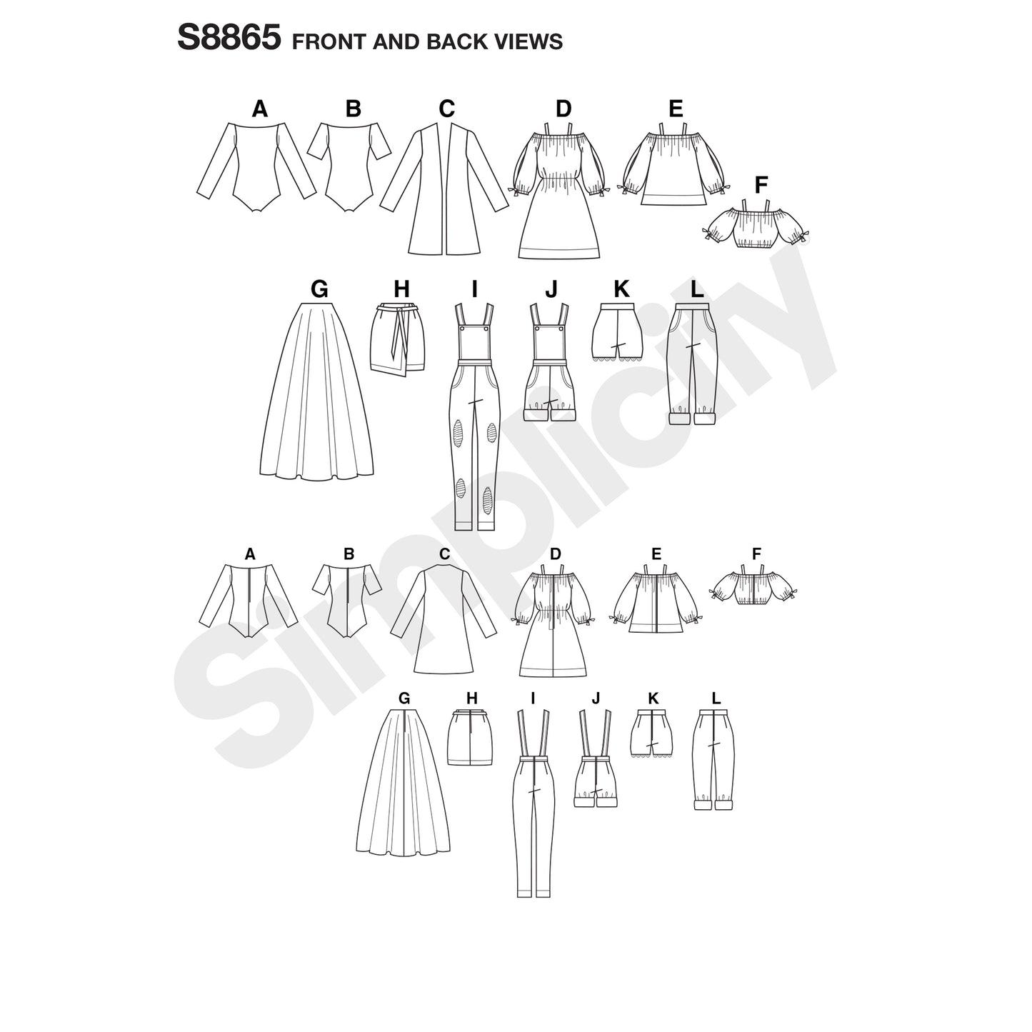 Symønster Simplicity 8865 - Kjole Top Bukser Nederdel Shorts - Dame - Dukketøj | Billede 4