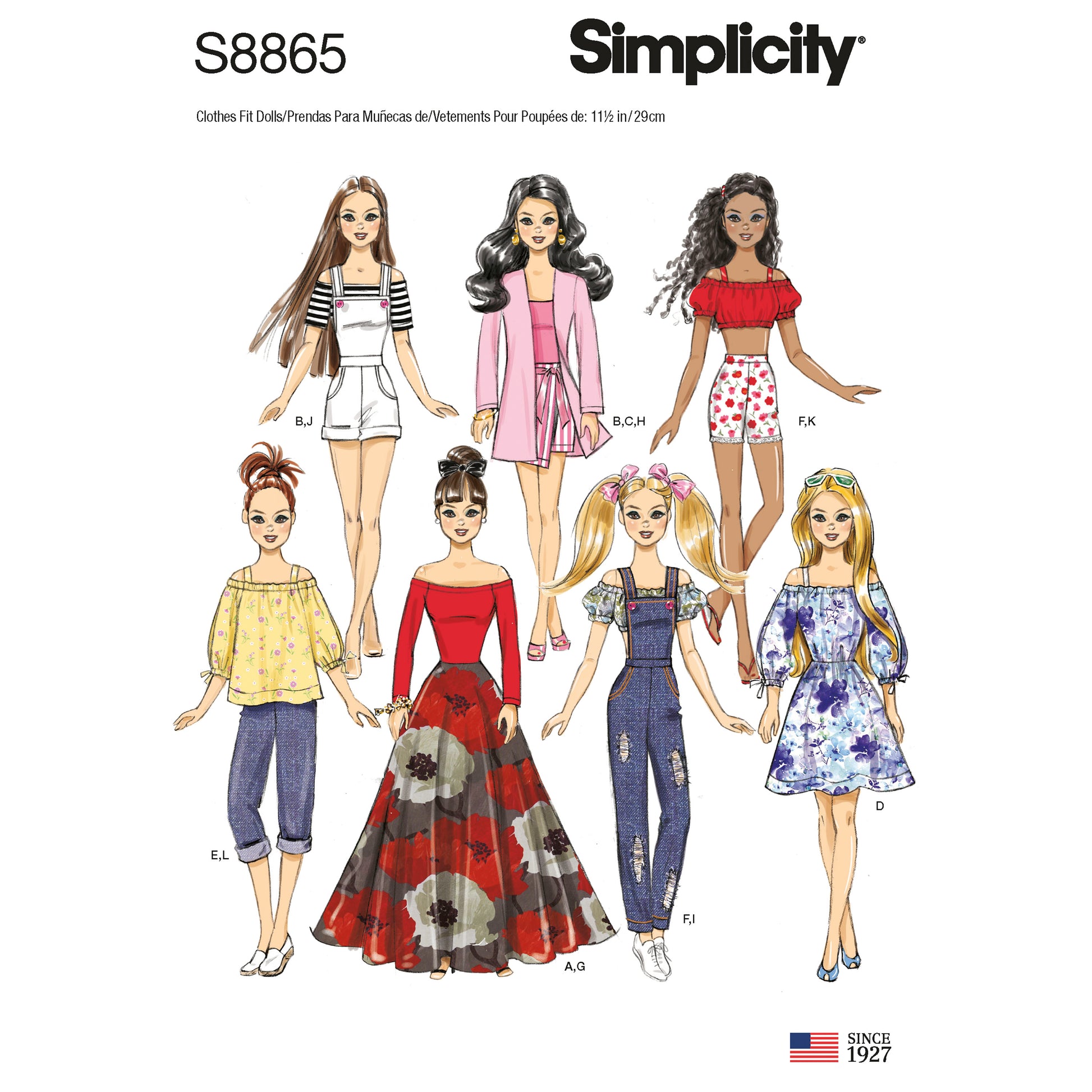 Symønster Simplicity 8865 - Kjole Top Bukser Nederdel Shorts - Dame - Dukketøj | Billede 6