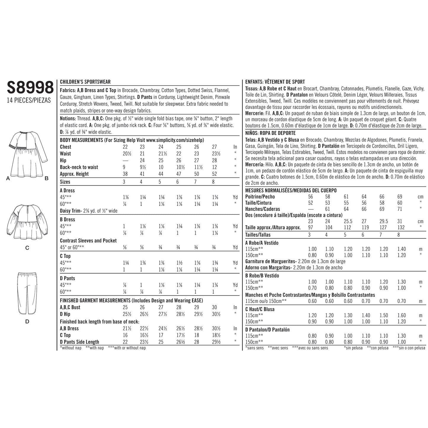 Symønster Simplicity 8998 - Kjole Top Bukser - Pige - Idræt | Billede 8