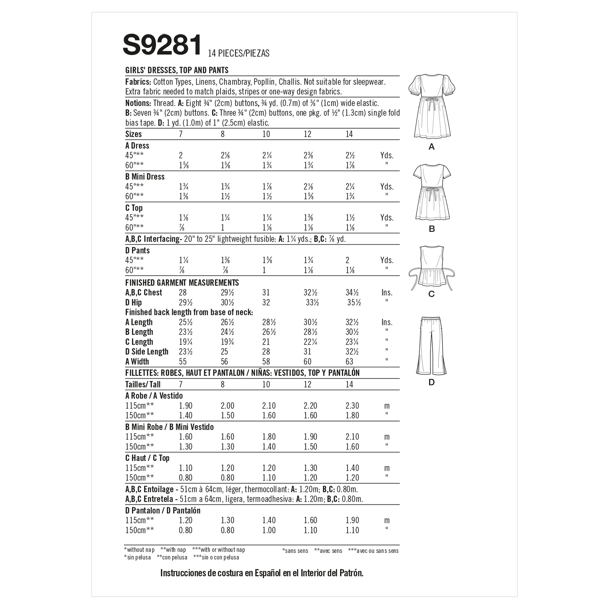 Symønster Simplicity 9281 - Kjole Top Bukser - Pige - Idræt | Billede 9