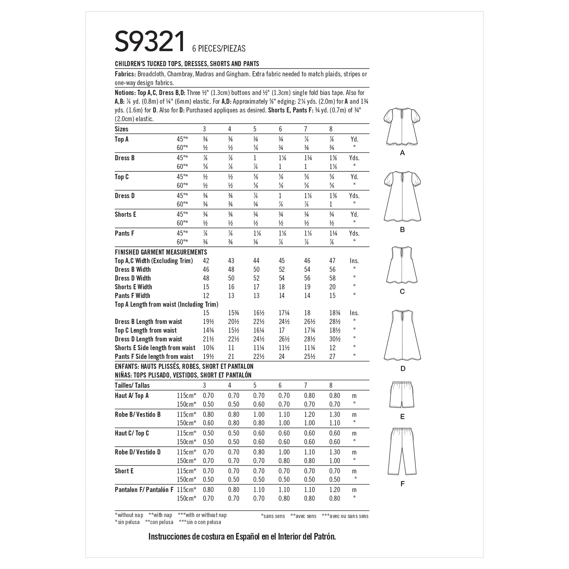 Symønster Simplicity 9321 - Kjole Top Bukser Shorts - Pige | Billede 9