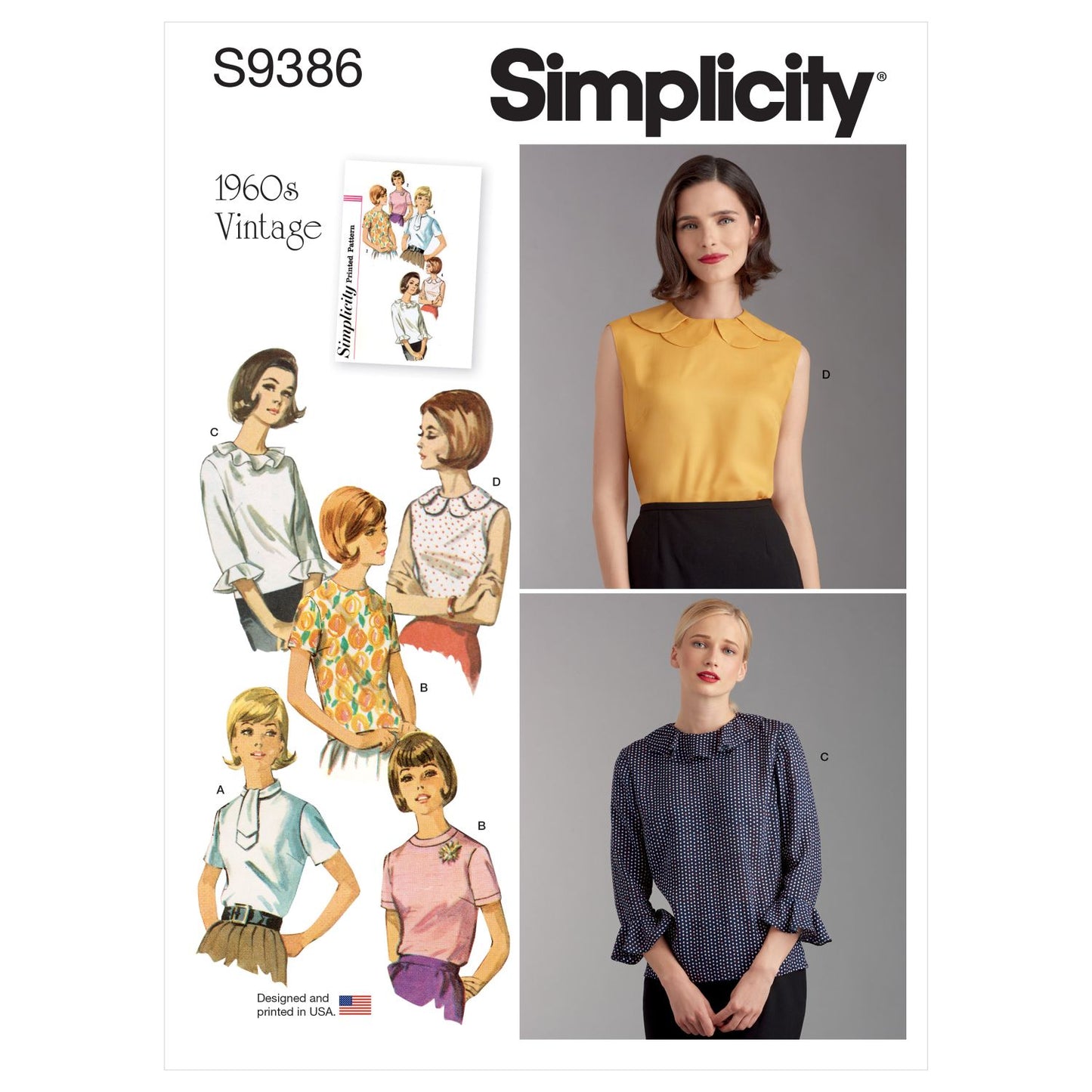 Symønster Simplicity 9386 - Bluse Top Vintage - Dame | Billede 8