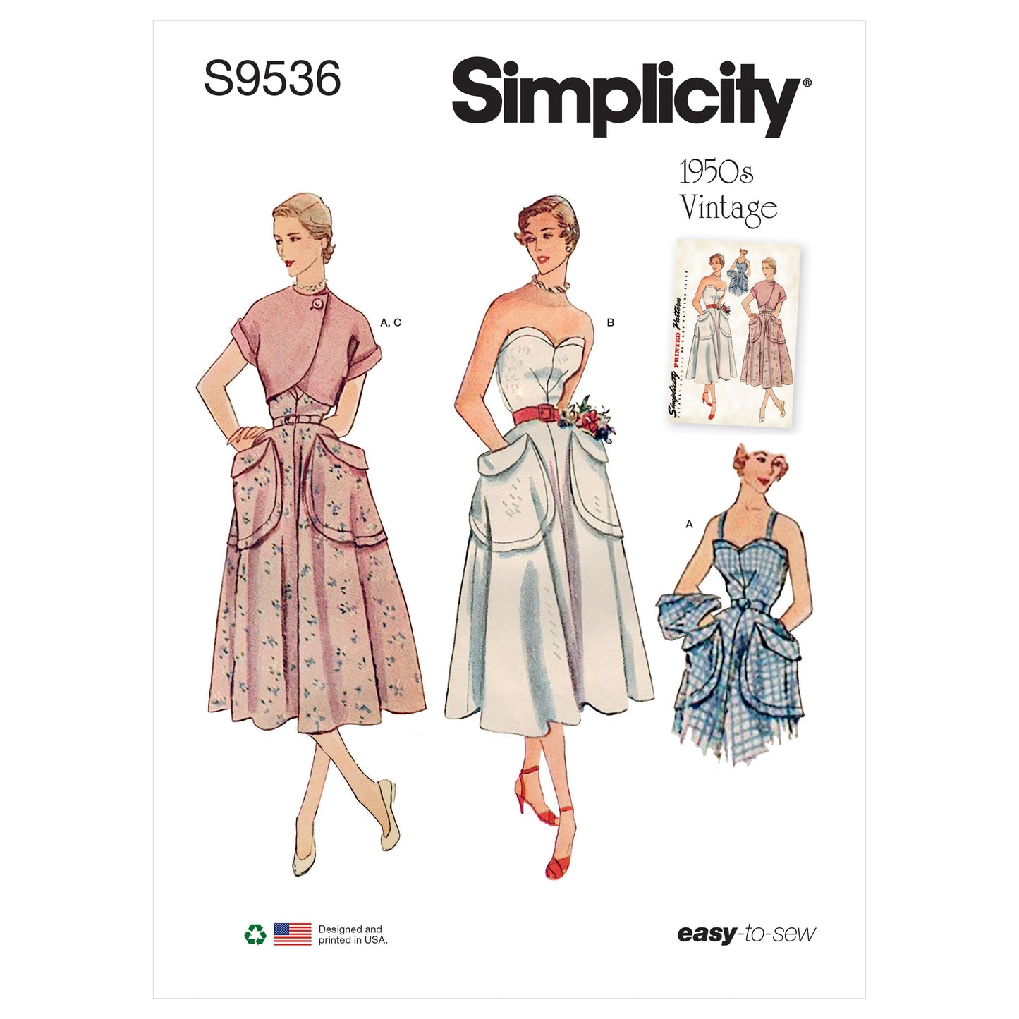 Symønster Simplicity 9536 - Kjole Vintage - Dame | Billede 4