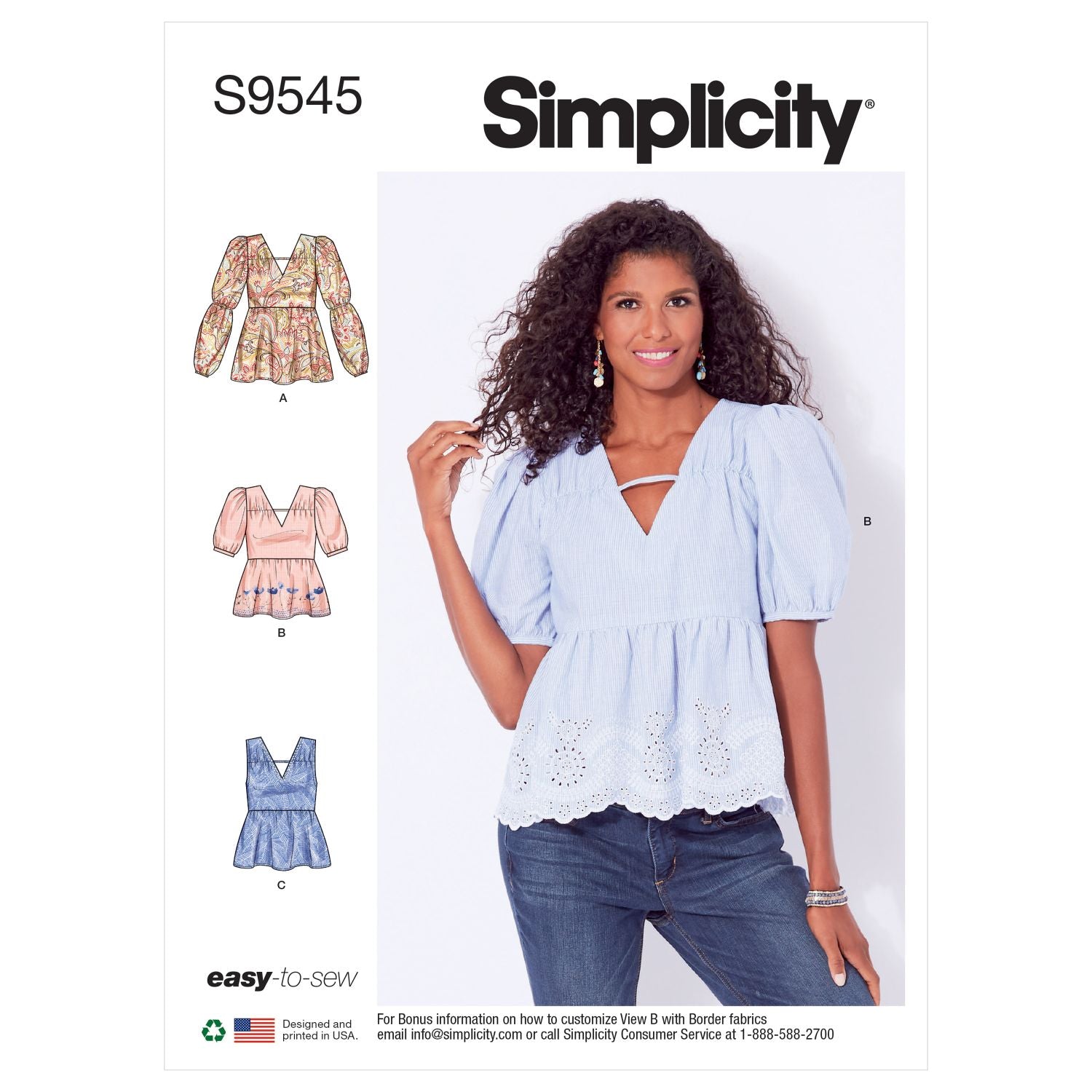 Symønster Simplicity 9545 - Top Bluse - Dame | Billede 6