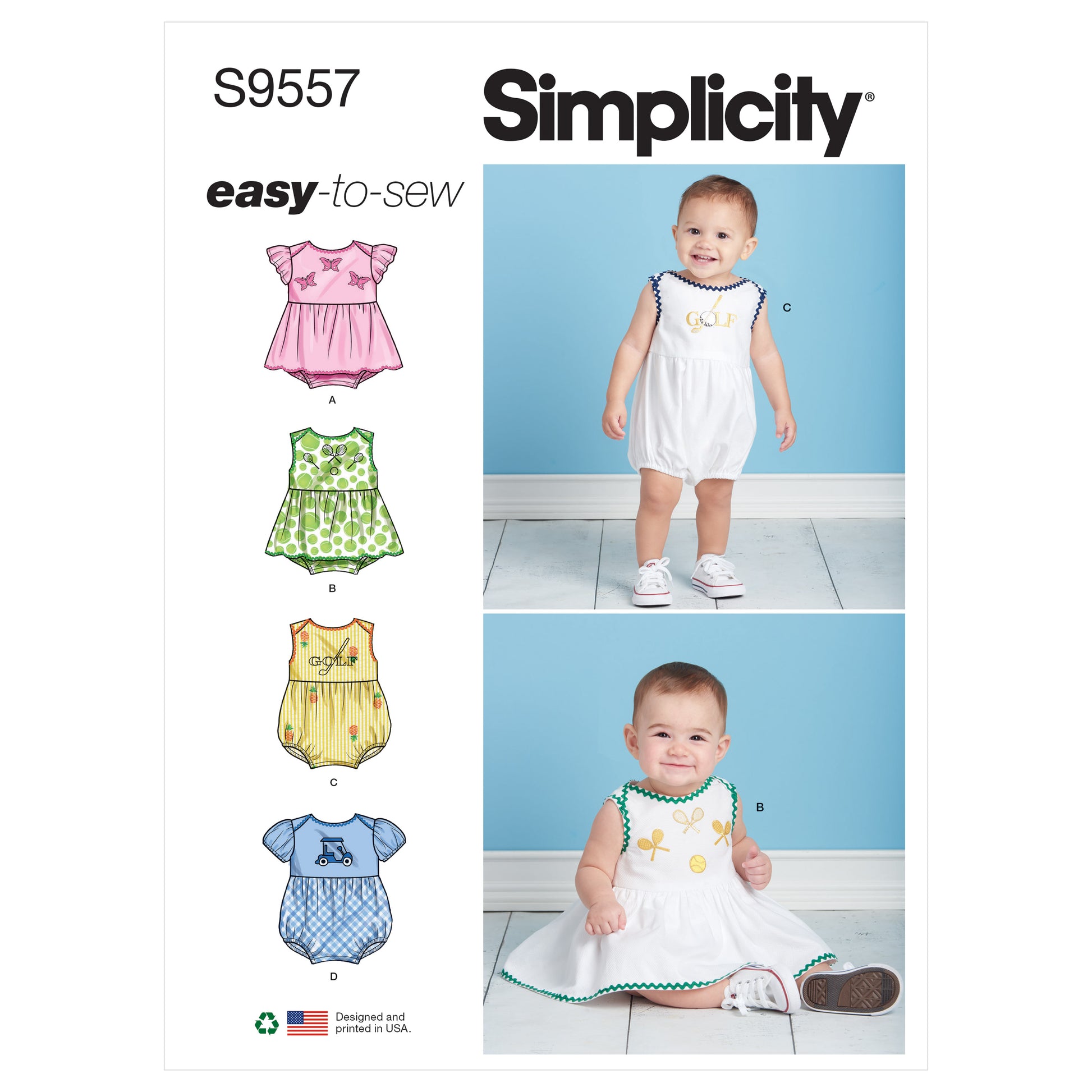 Symønster Simplicity 9557 - Kjole Buksedragt - Baby | Billede 7