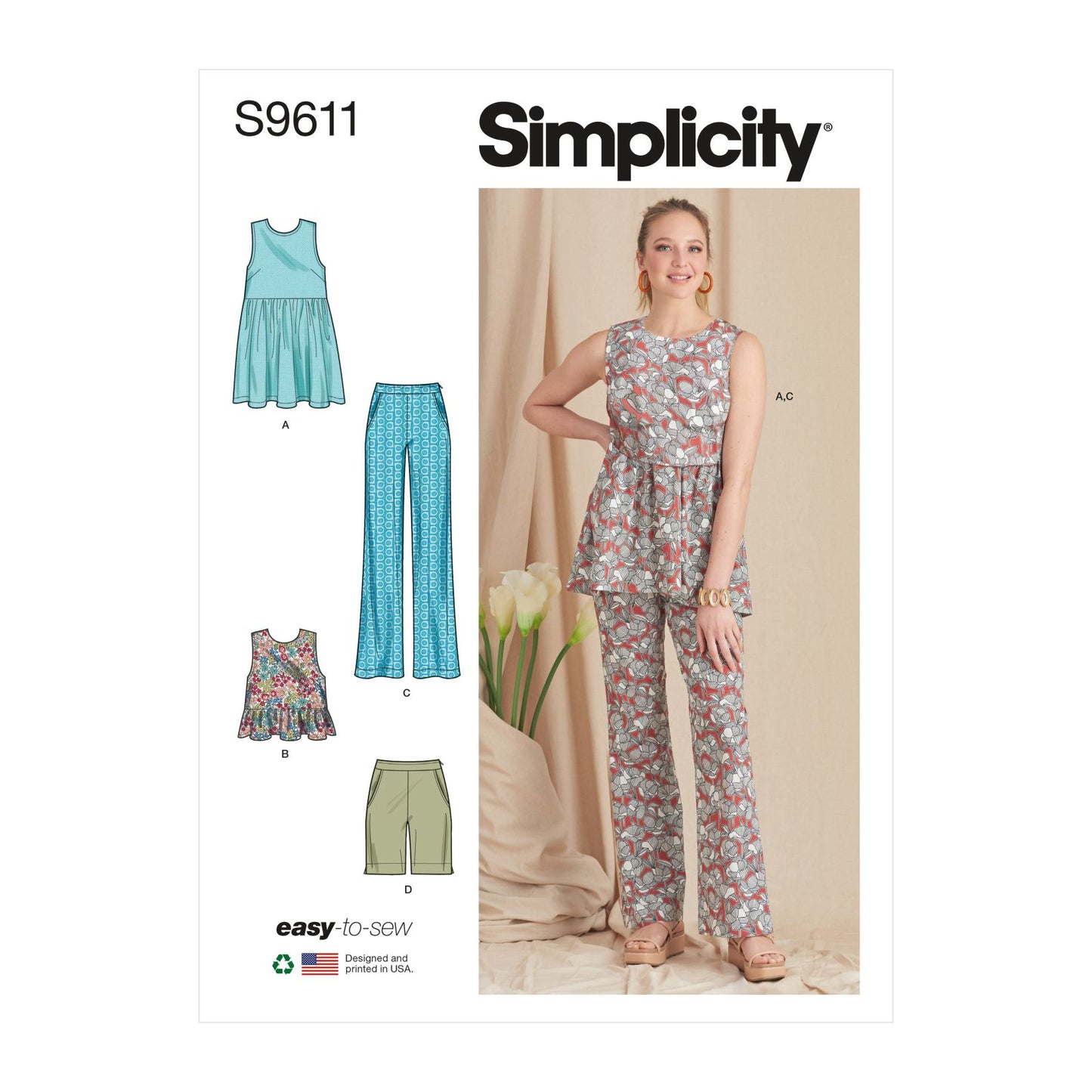 Symønster Simplicity 9611 - Top Tunika Bukser Shorts - Dame | Billede 6