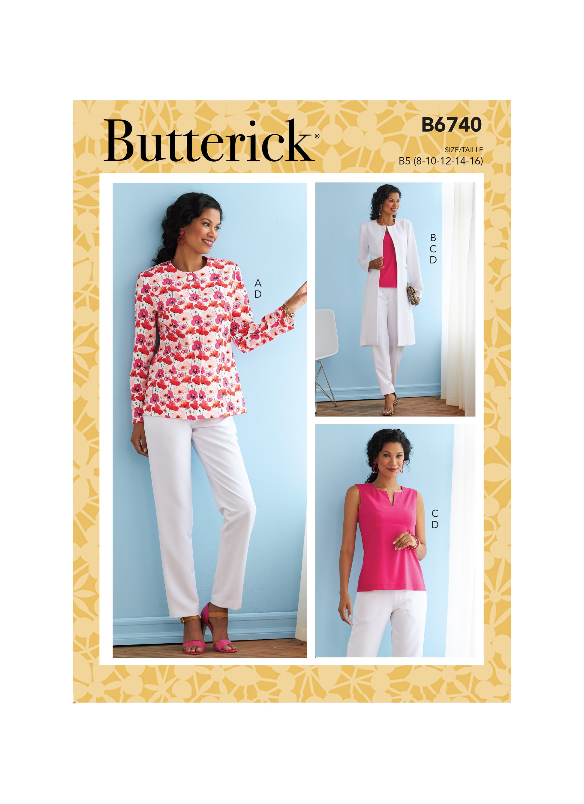 Symønster Butterick 6740 - Jakke Frakke Top Bukser Coordinates - Dame | Billede 3