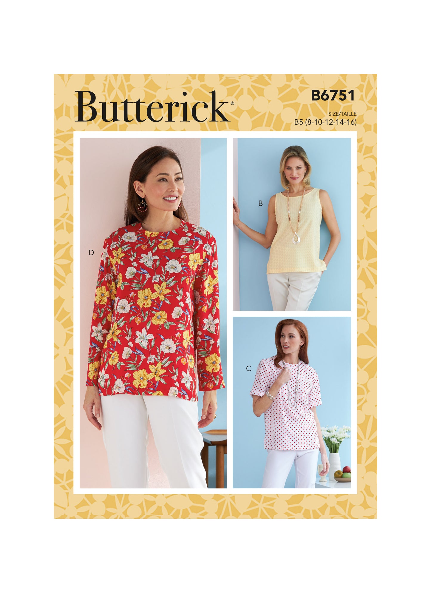 Symønster Butterick 6751 - Top Trøje - Dame | Billede 3