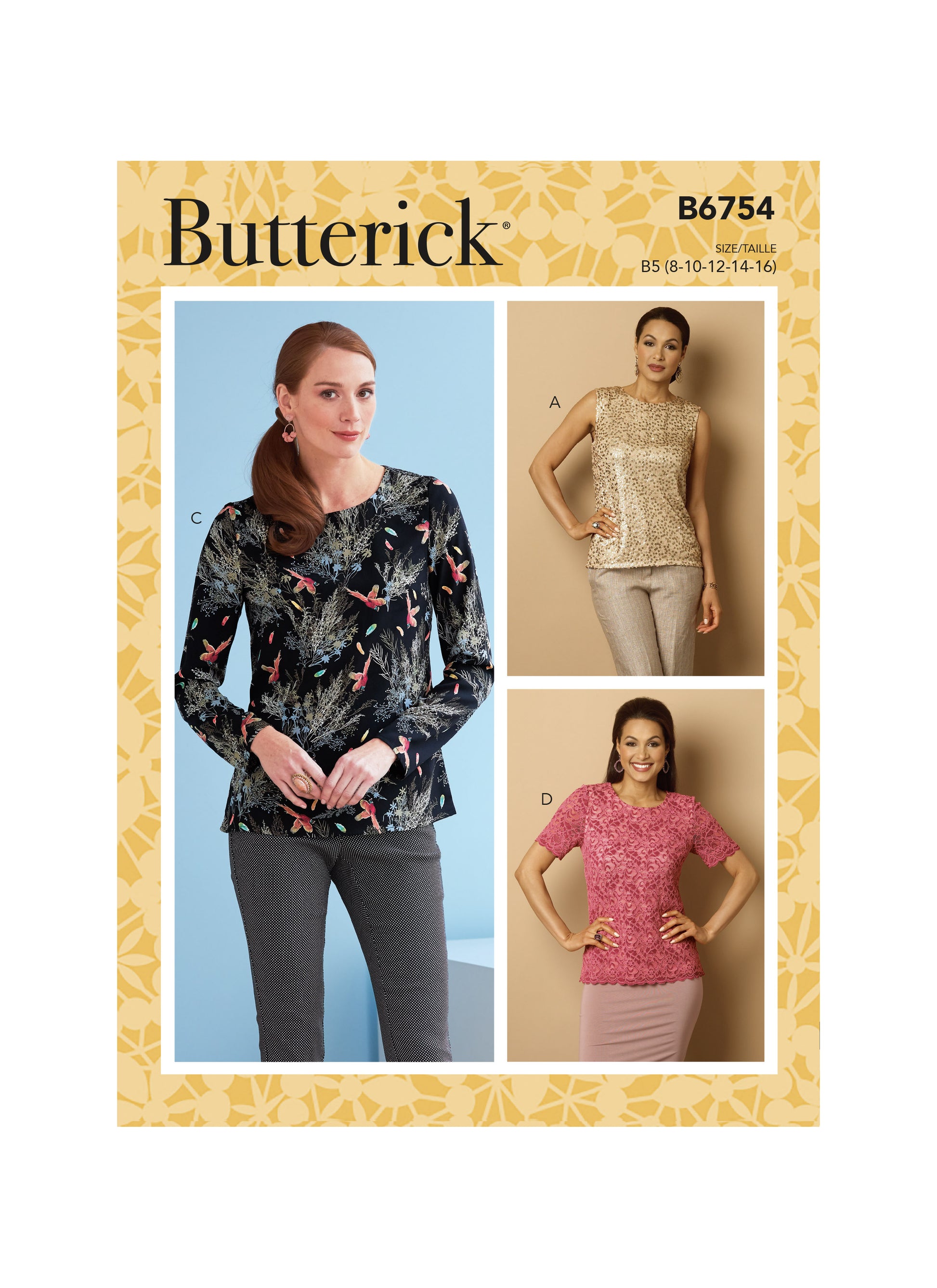Symønster Butterick 6754 - Top Trøje - Dame | Billede 3